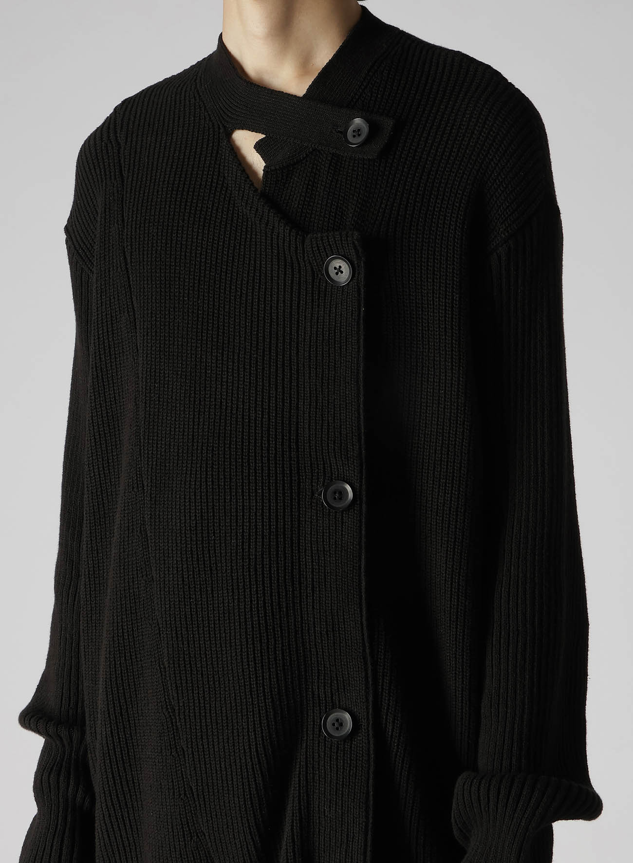 COTTON KNIT DOUBLE FRONT CARDIGAN(FREE SIZE BLACK): GroundY｜THE 