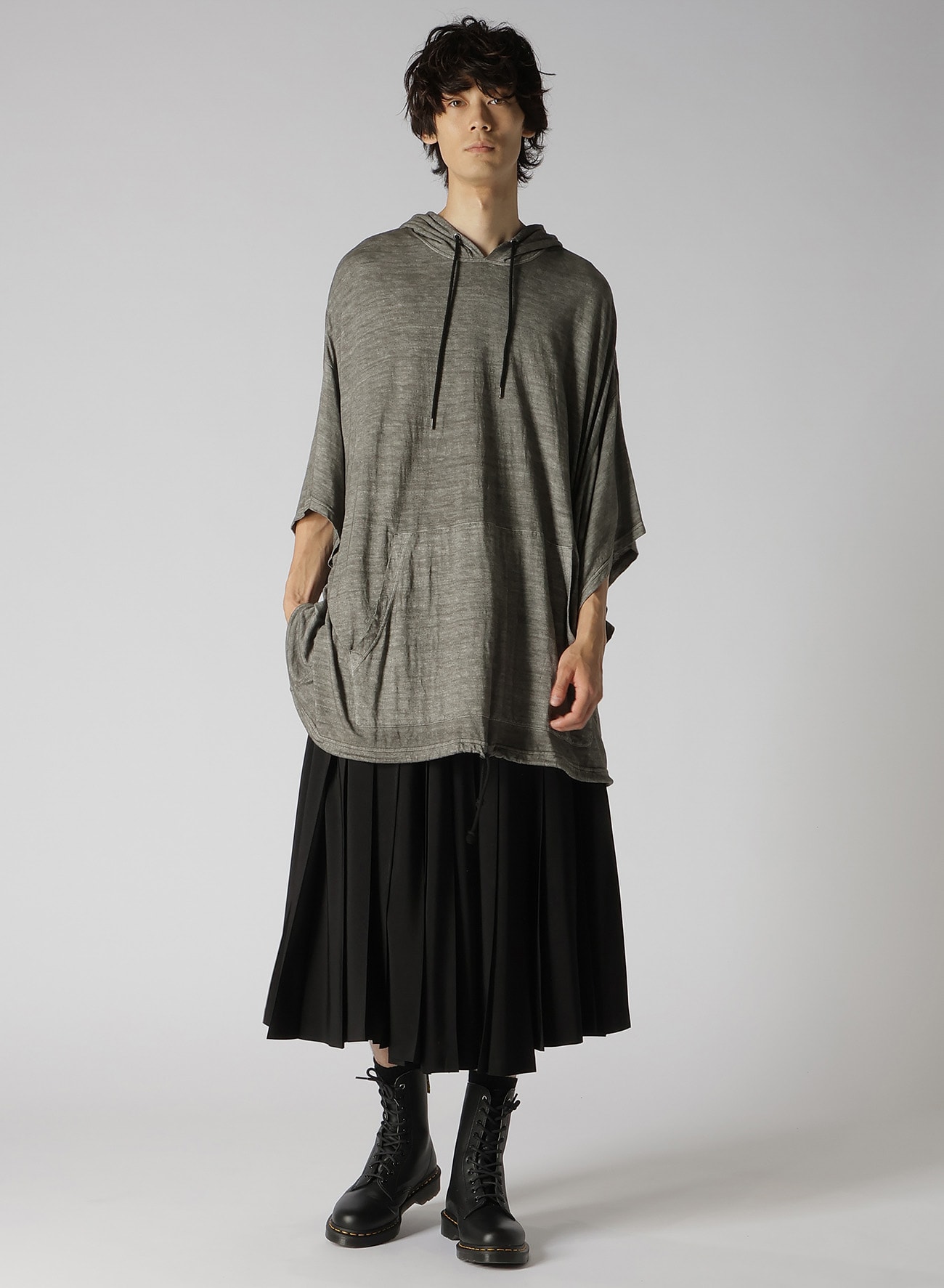 SUMI INK-DYED LINEN JERSEY THREE-QUARTER SLEEVE PULLOVER