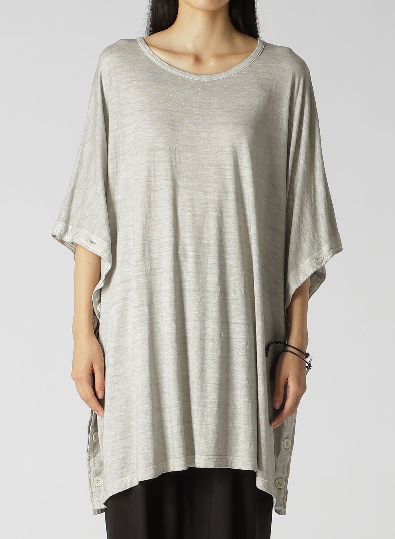 SUMI INK-DYED LINEN JERSEY SIDE BUTTON HALF SLEEVE BIG T-SHIRT