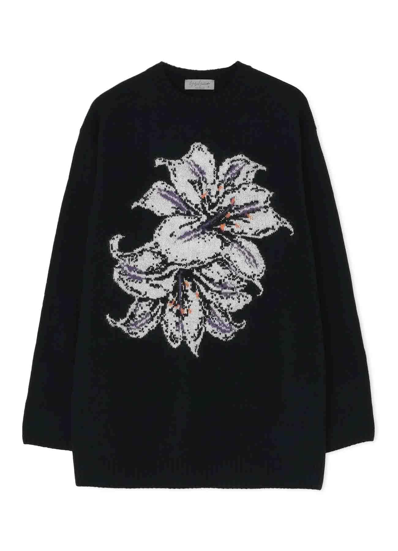 7G FLOWER INTERSIA JACQUARD CREW NECK A(M Black): Yohji Yamamoto