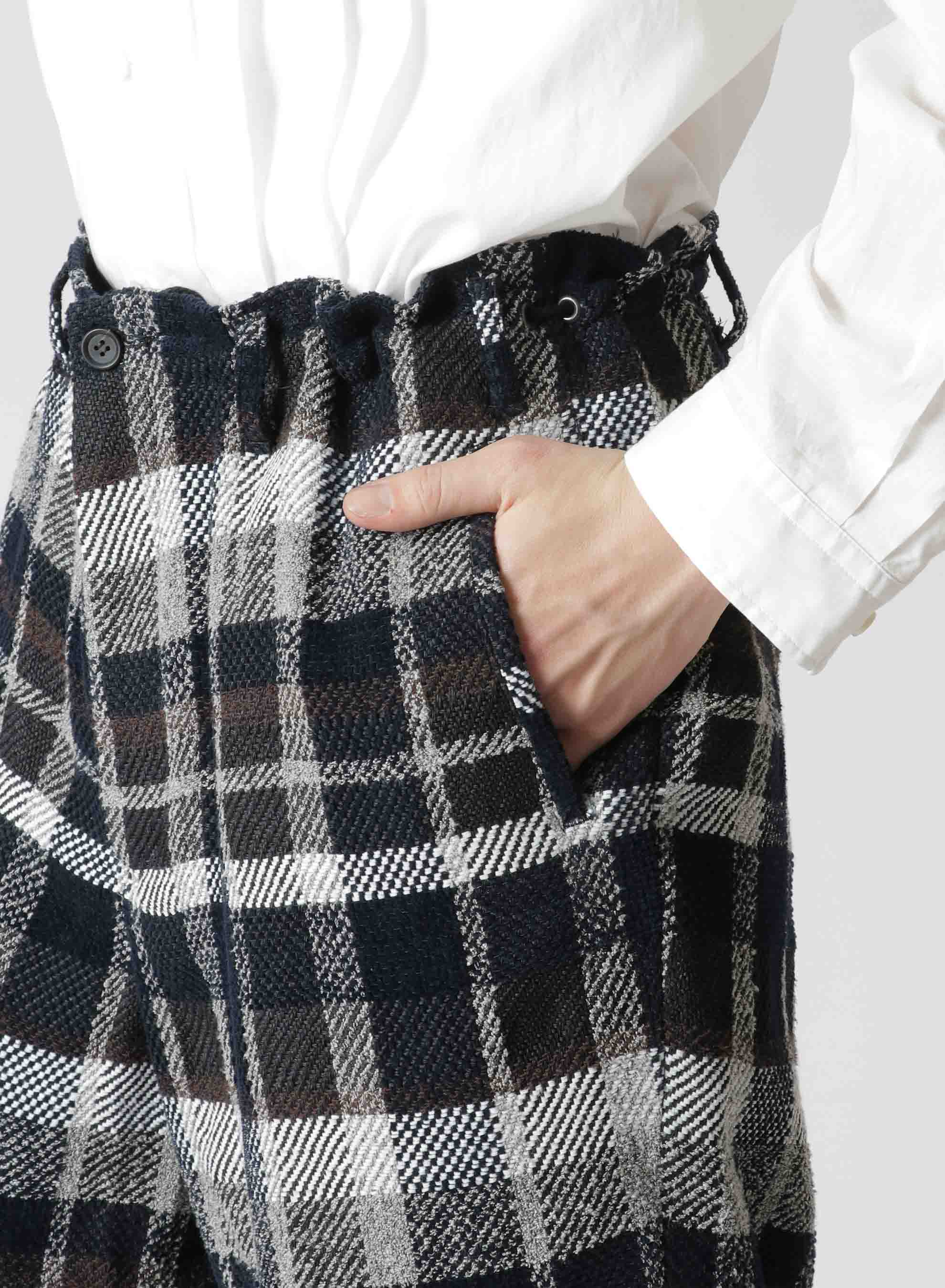 COTTON/PAPER CHECK TWEED PLAID SIDE STRING PANTS
