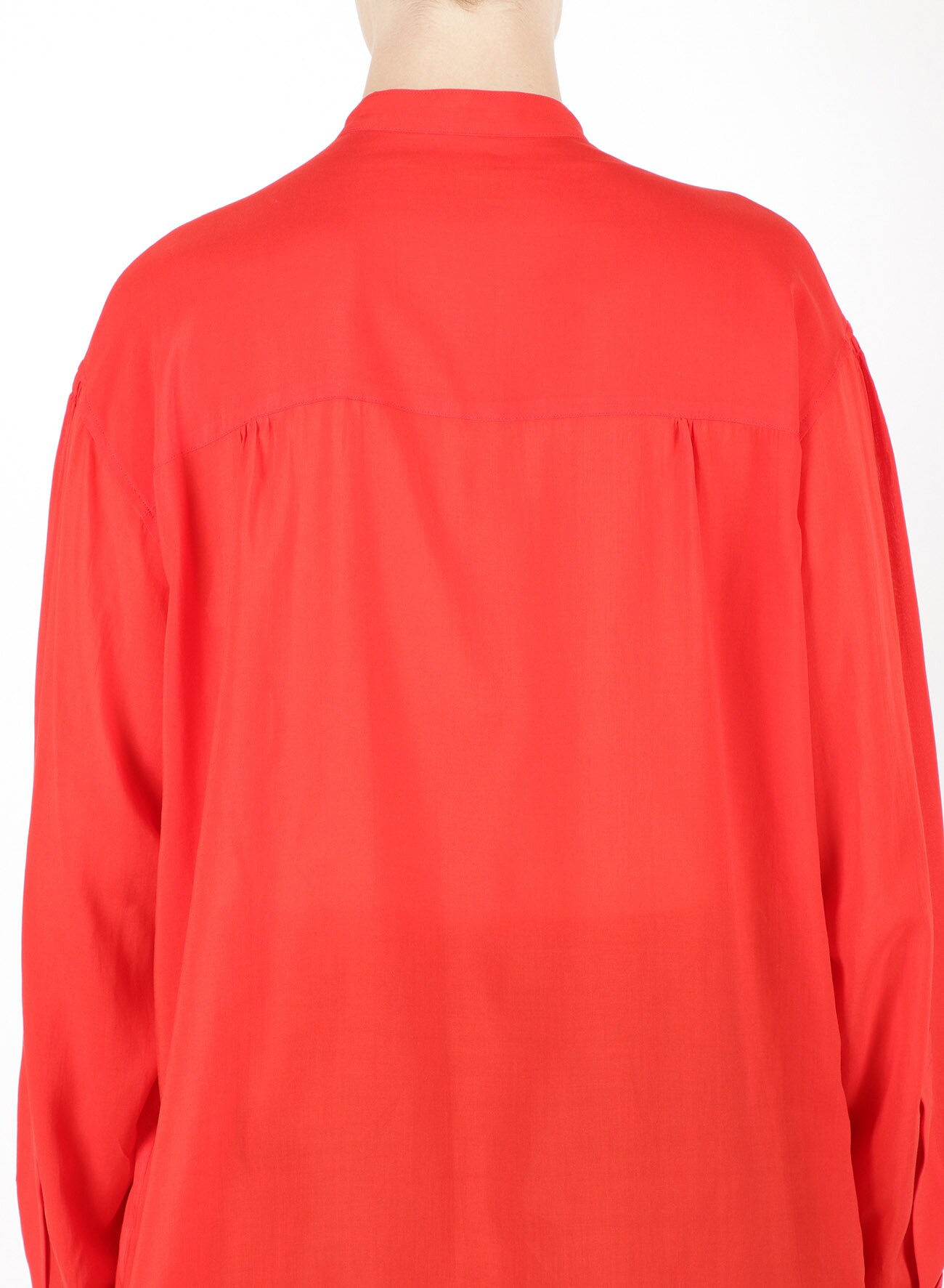 RED CELLULOSE LAWN BREAST PANEL POCKET BLOUSE
