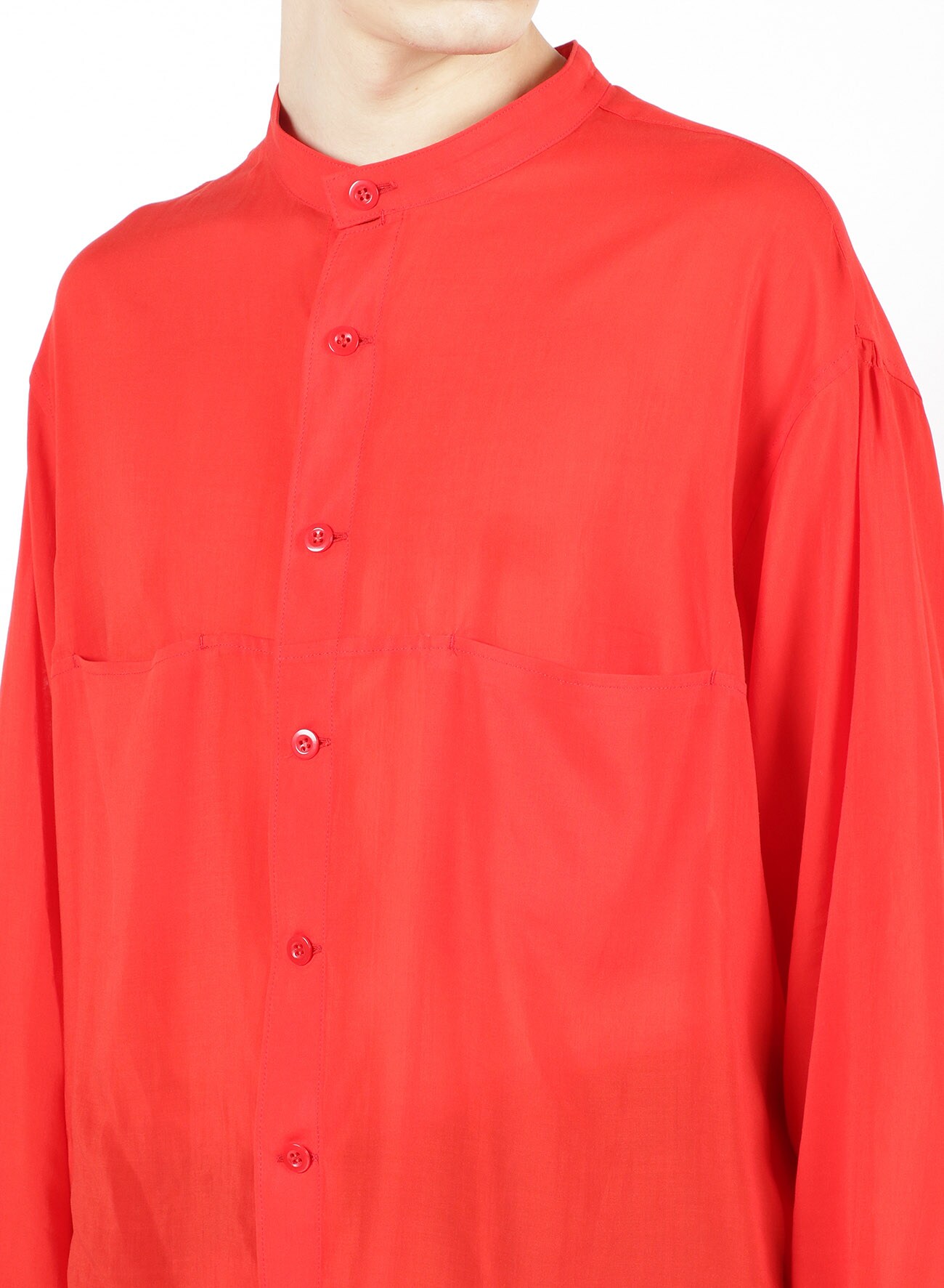 RED CELLULOSE LAWN BREAST PANEL POCKET BLOUSE