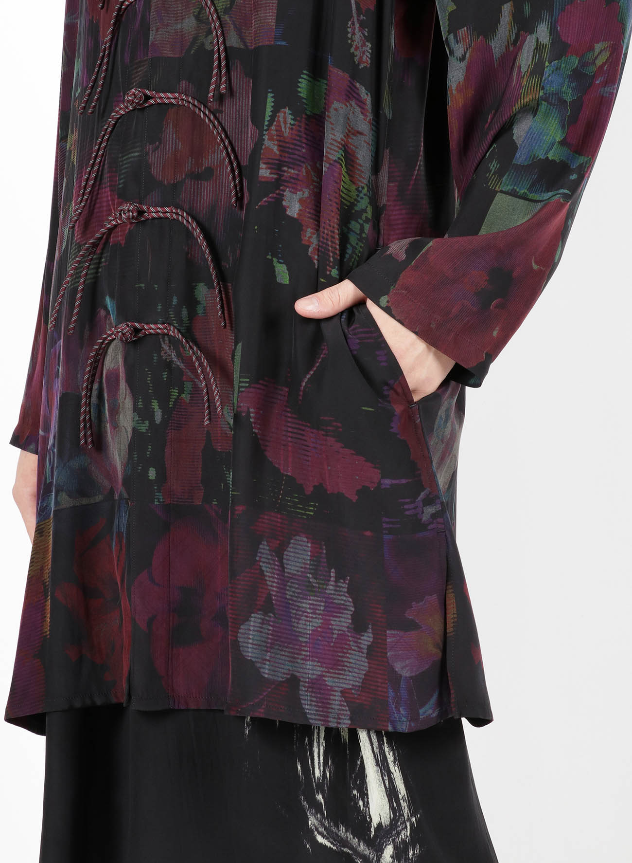 SILK SATIN DICTIONARY OF FLOWERS BUDDHA BUTTON BLOUSE