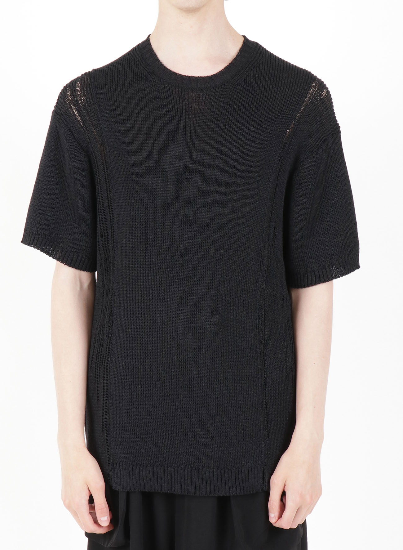 7G RIB + PRINT PATCHED ROUND NECK SHORT SLEEVES