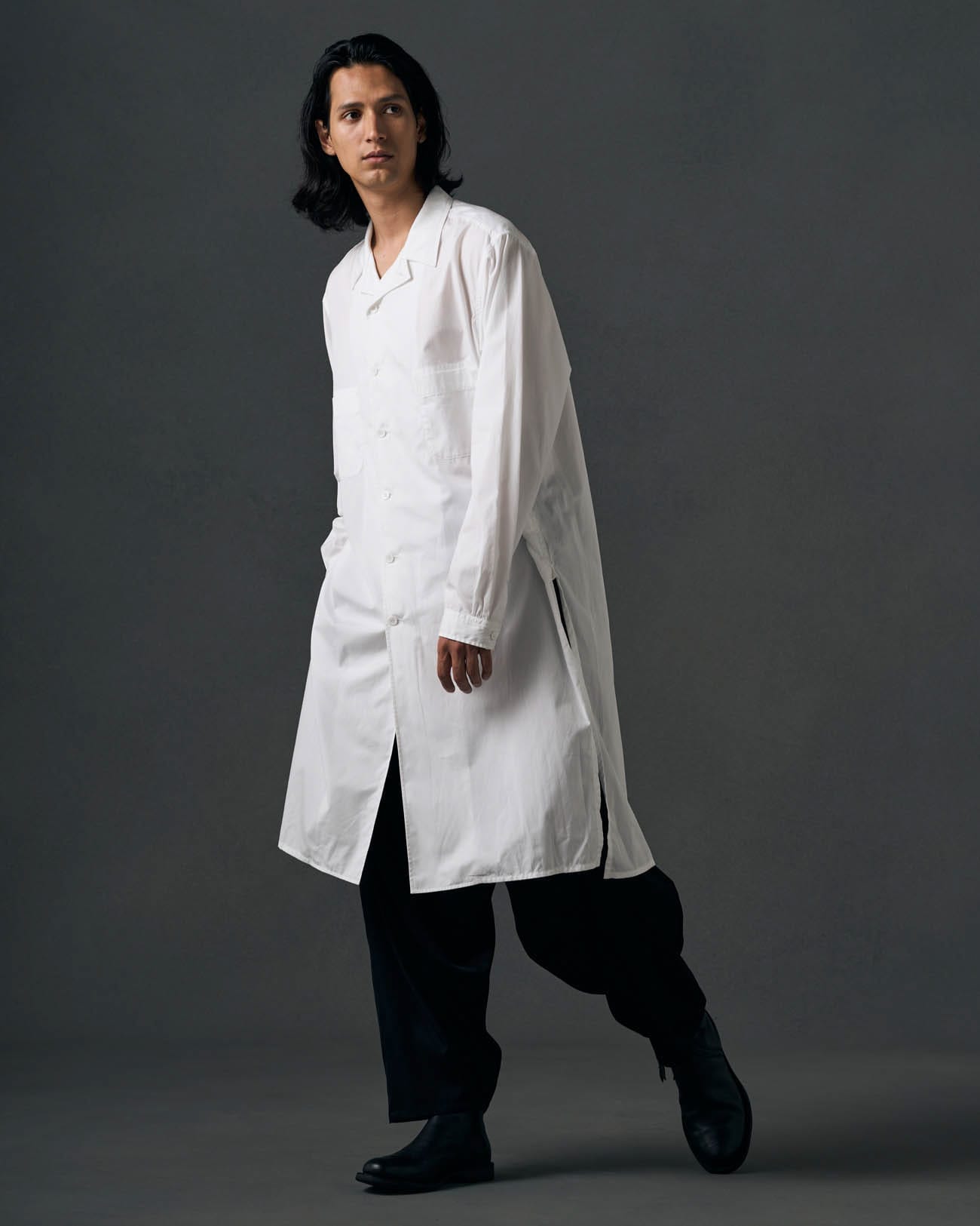 COTTON BROADCLOTH OPEN COLLAR LONG SHIRTS White: power of the