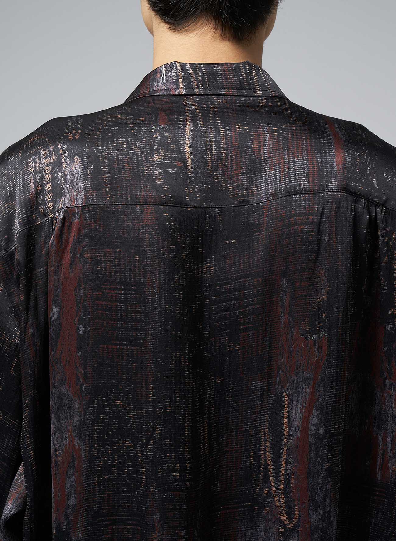 JACQUARD PATTERN LONG SILK SHIRT(S Black): Yohji Yamamoto POUR