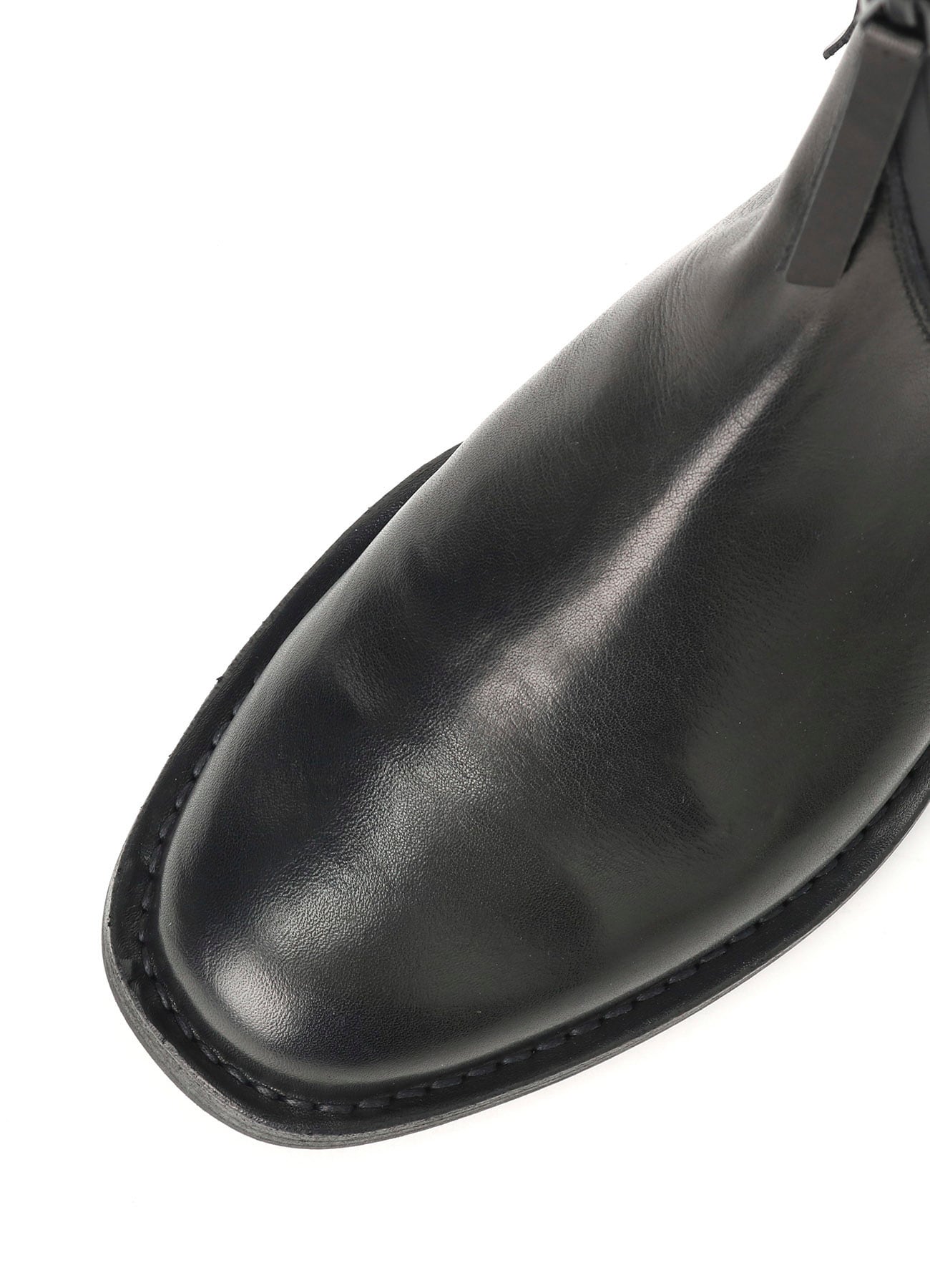 WAXED CALF LEATHER CURVED ZIPPER BOOTS