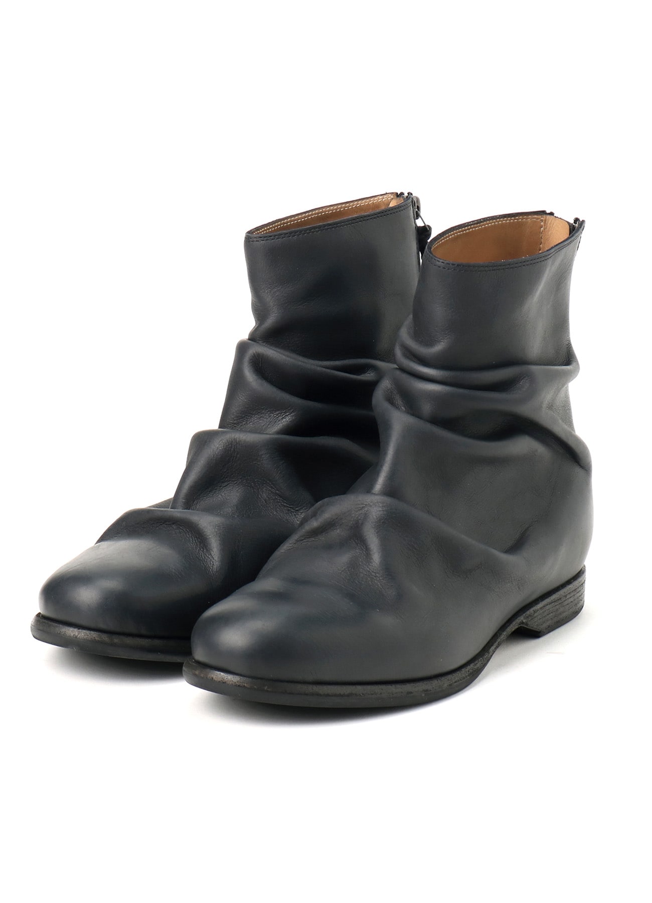 TUMBLED COWHIDE LEATHER CROPPED BOOTS(US 6 Black): Vintage｜THE 