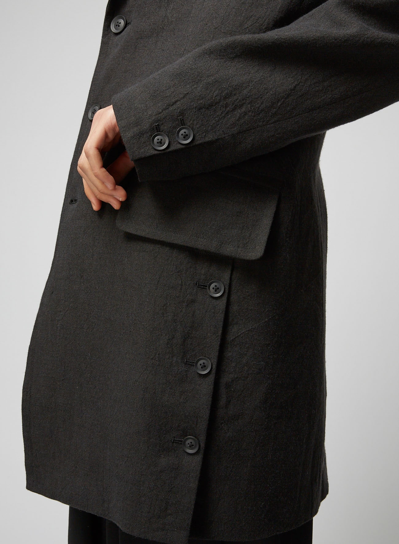FLAX WOOL CLOTH SIDE BUTTON JACKET