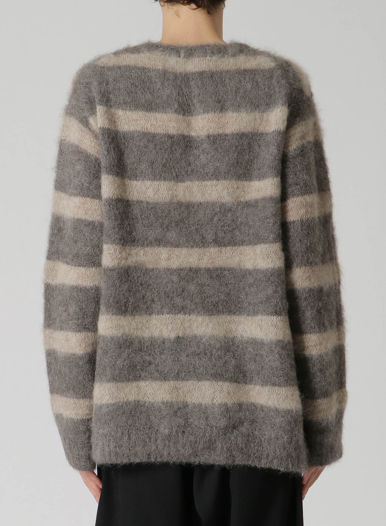 5G BRUSHED RANDOM ROUND NECK STRIPE KNIT(FREE SIZE Brown): Yohji