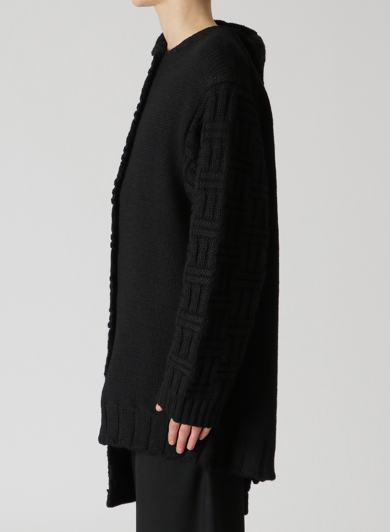 3G PATTERN KNIT SWITCH ROUND NECK NOT FIXED COLLAR(M Black): Yohji