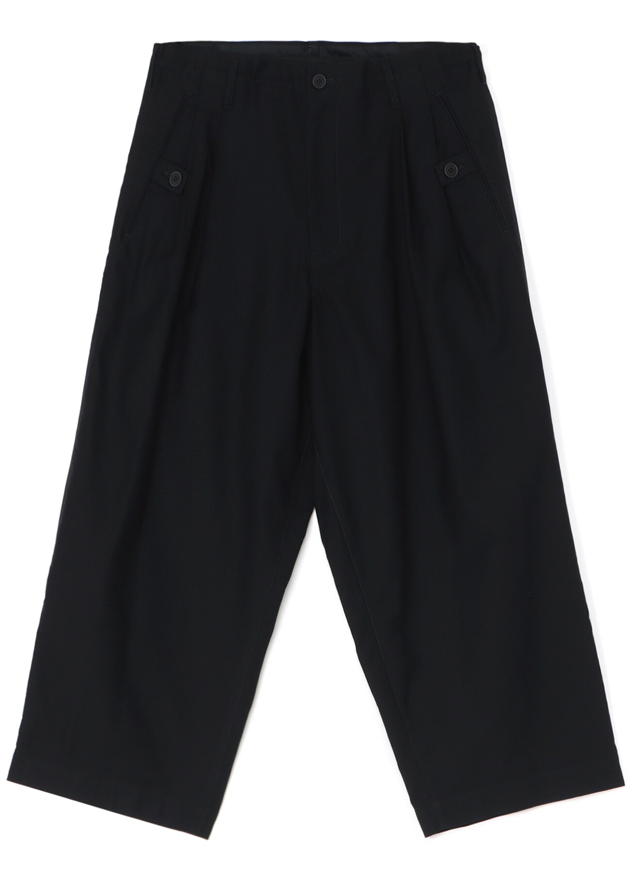 COTTON TWILL PANTS WITH TAB DETAILS(S Black): Yohji Yamamoto POUR