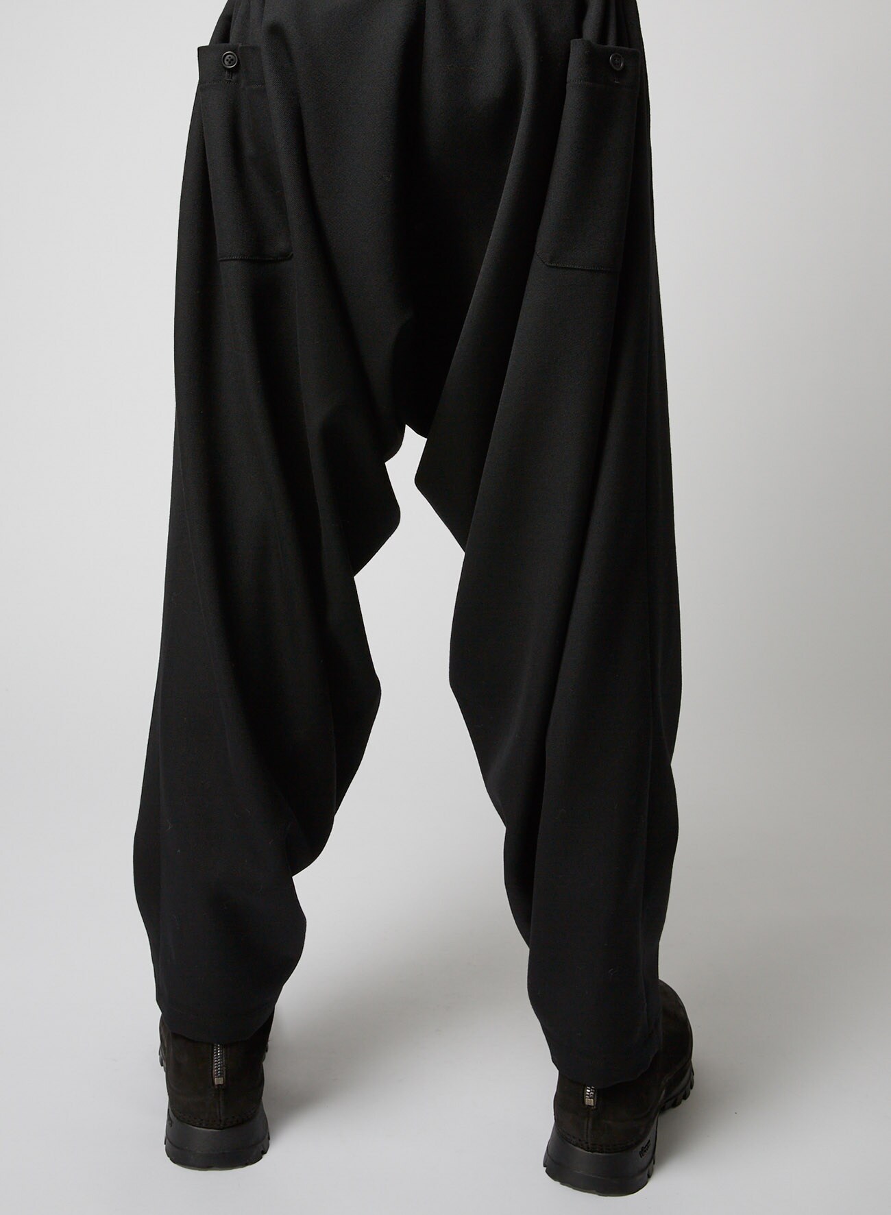 ARMY GABARDINE Y-DRAPED PANTS(XS Black): Yohji Yamamoto POUR HOMME