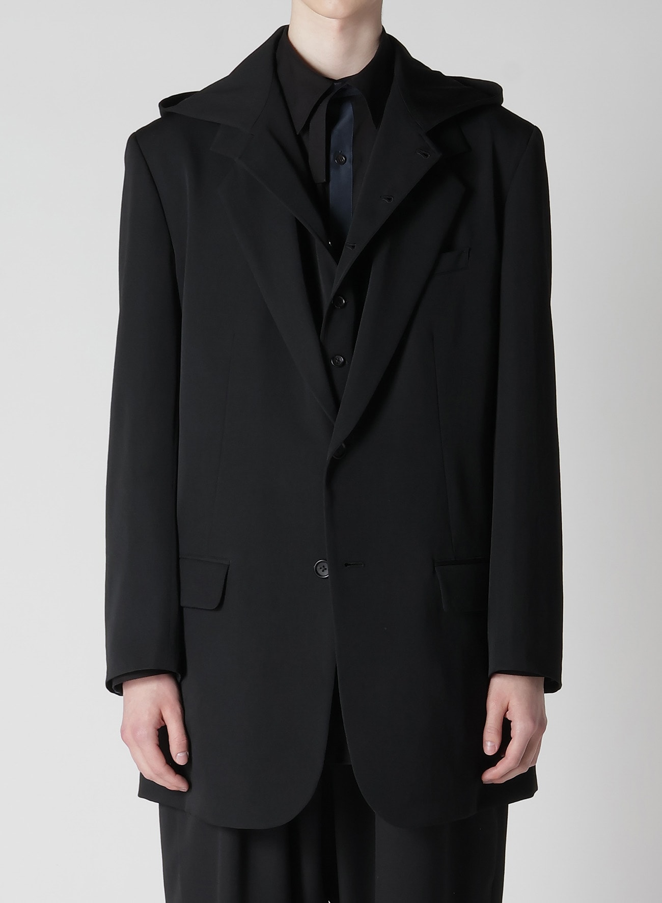 WOOL GABARDINE W HOODED JACKET