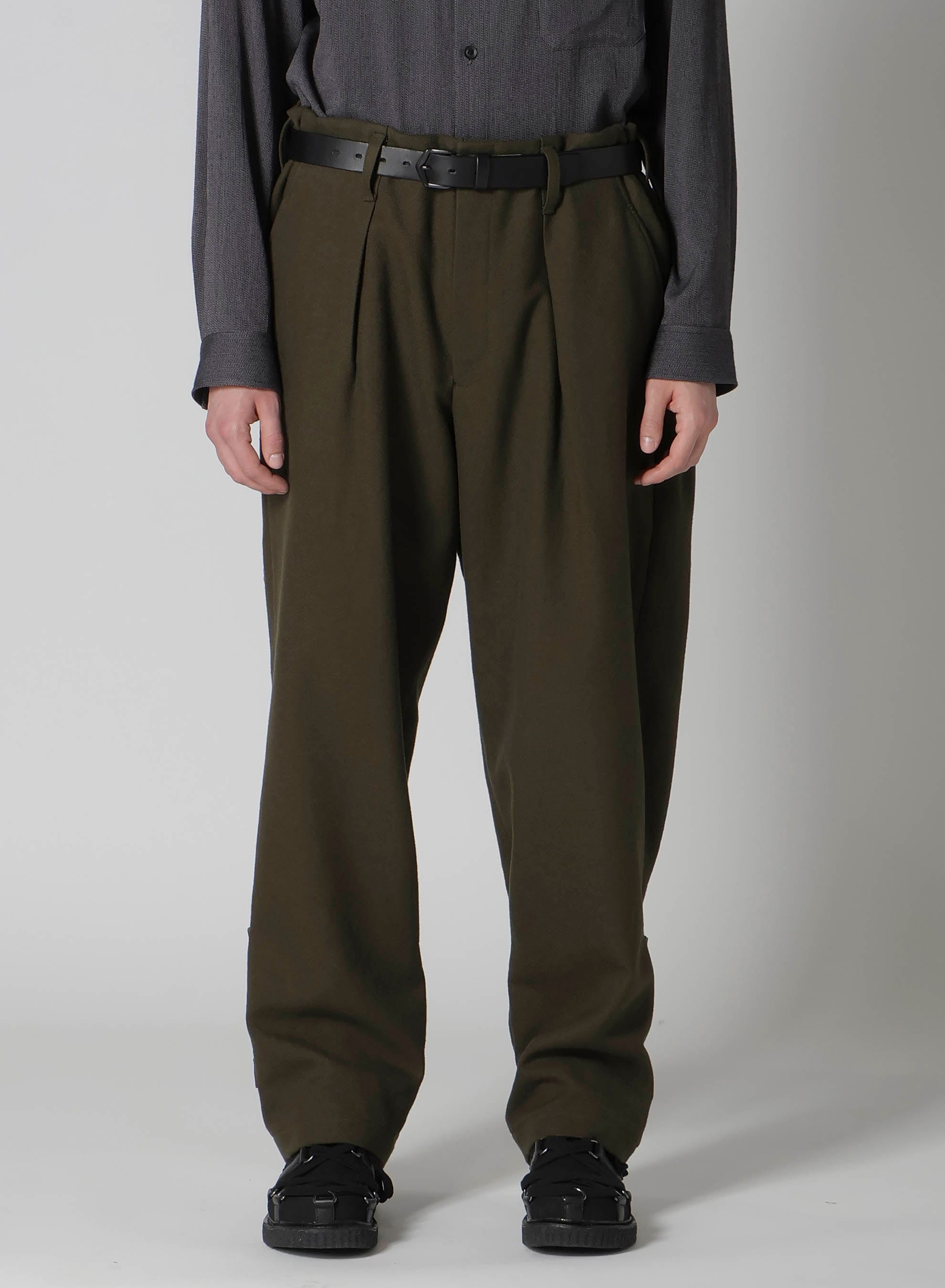 KHAKI C/W SERGE HEM BELT PANTS