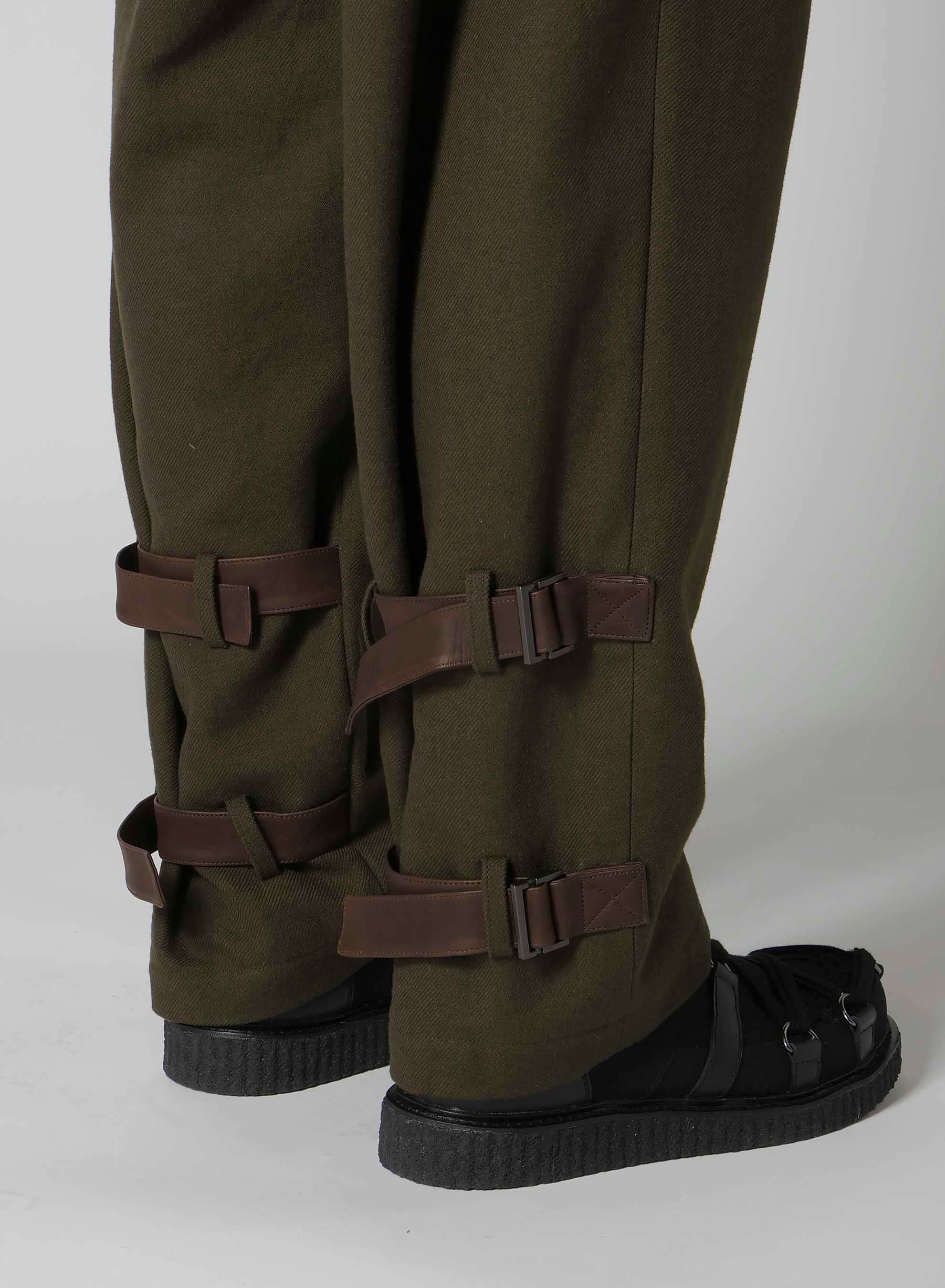 KHAKI C/W SERGE HEM BELT PANTS