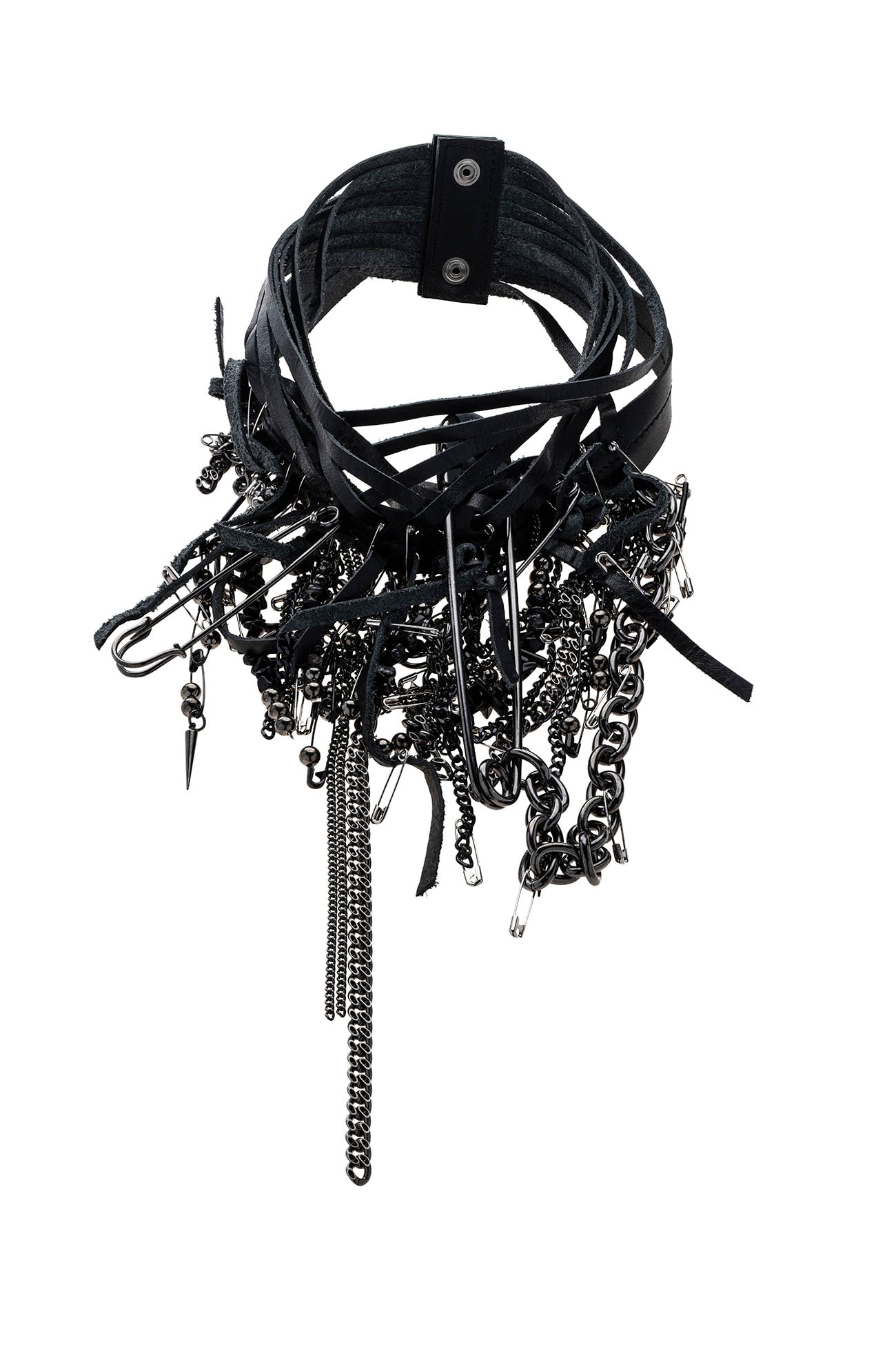 L/BRASS/O/C Leather Chain Necklace(FREE SIZE Black): Yohji 