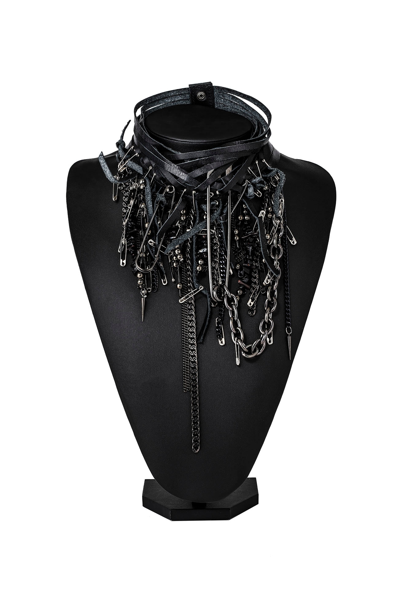 L/BRASS/O/C Leather Chain Necklace