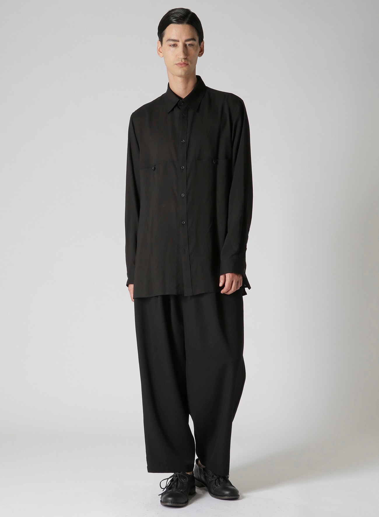 CELLULOSE LAWN SPARE COLOR CHEST SWITCHING SHIRT(S Black): Yohji 