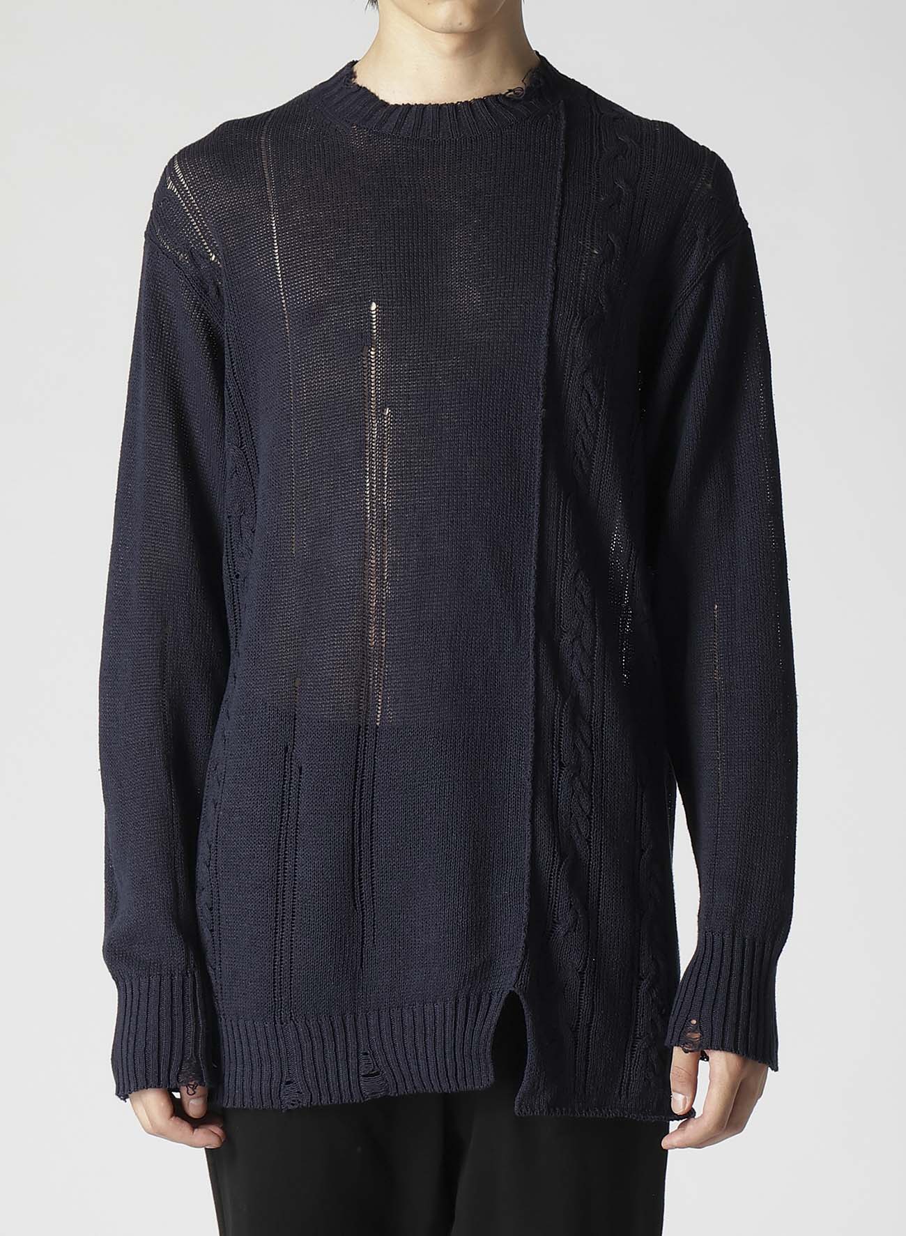 DAMAGE PROCESSED JERSEY CABLE KNITTED PULLOVER