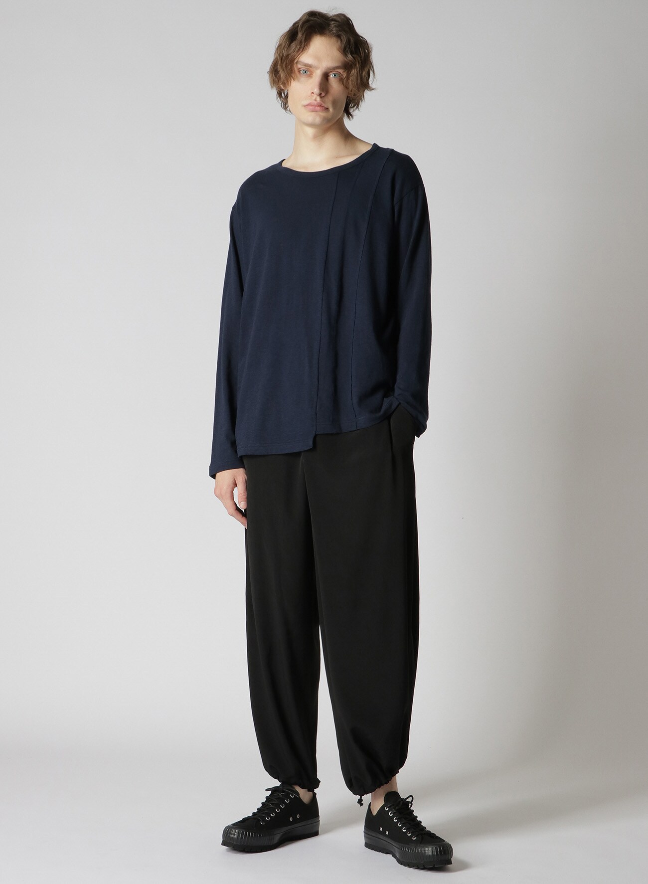 RAFFCOTT PLAIN STITCH RE VERTICAL PEELED LONG SLEEVE(XS Navy