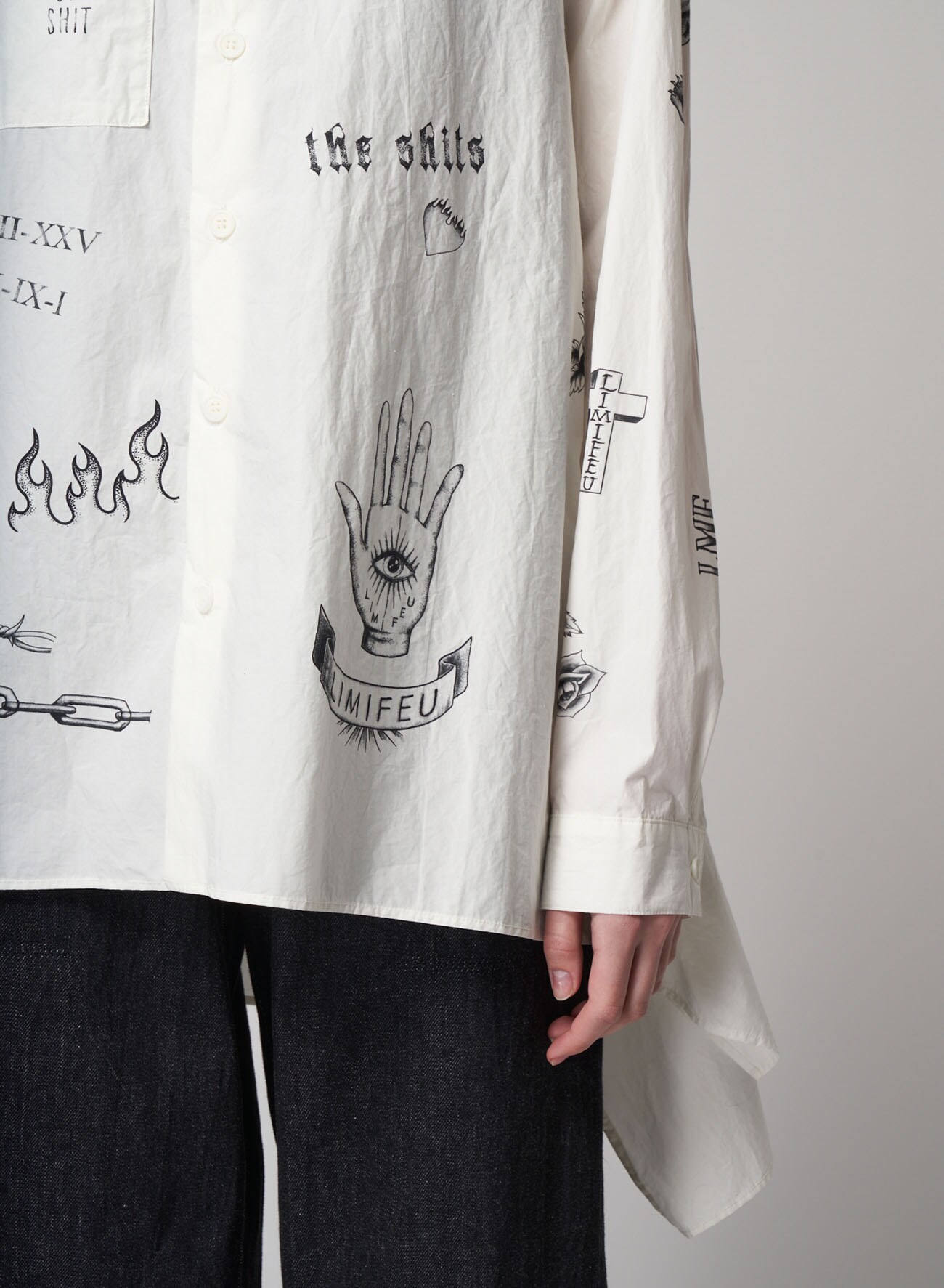 Tatoo Print-A Side Drape Shirt A