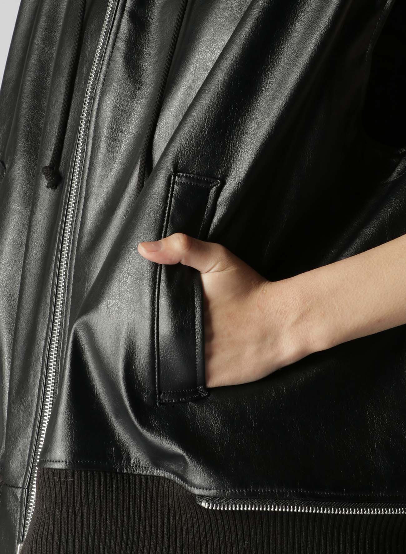 Fulling Cloth/Fake Leather Layered Blouson