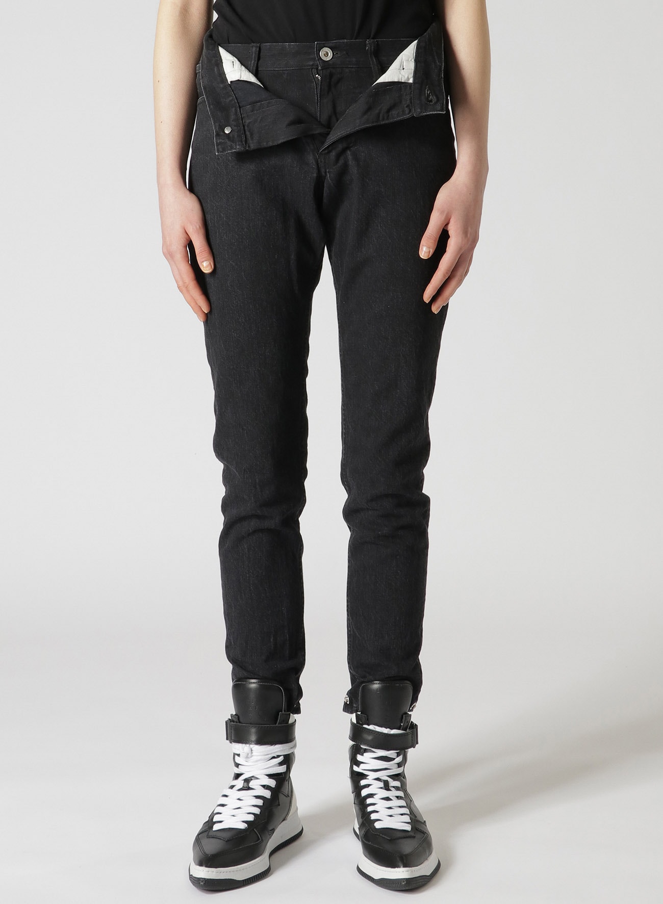 Black Denim Front Open Design Pants