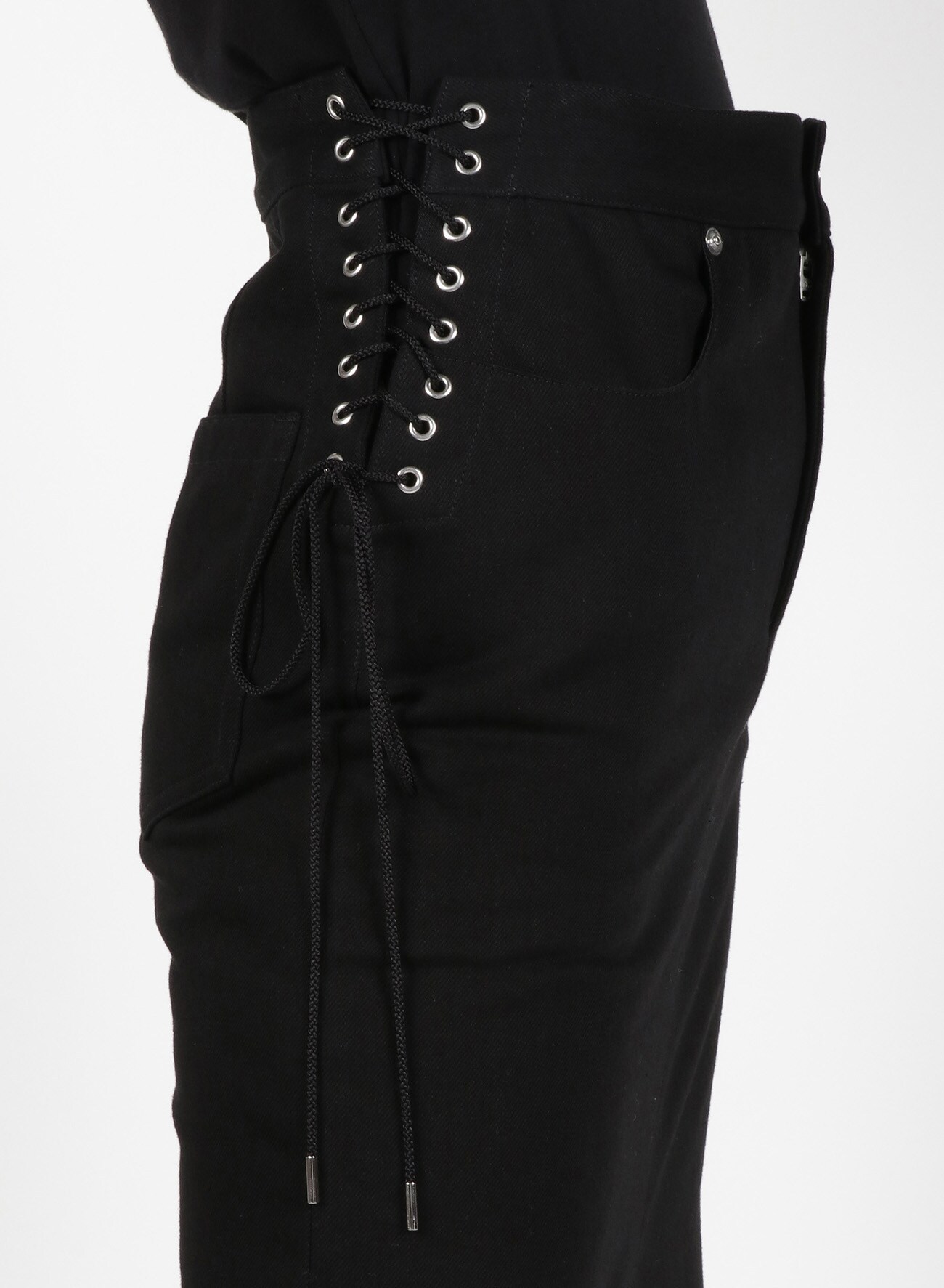 Black Denim Side Laced Tight Skirt
