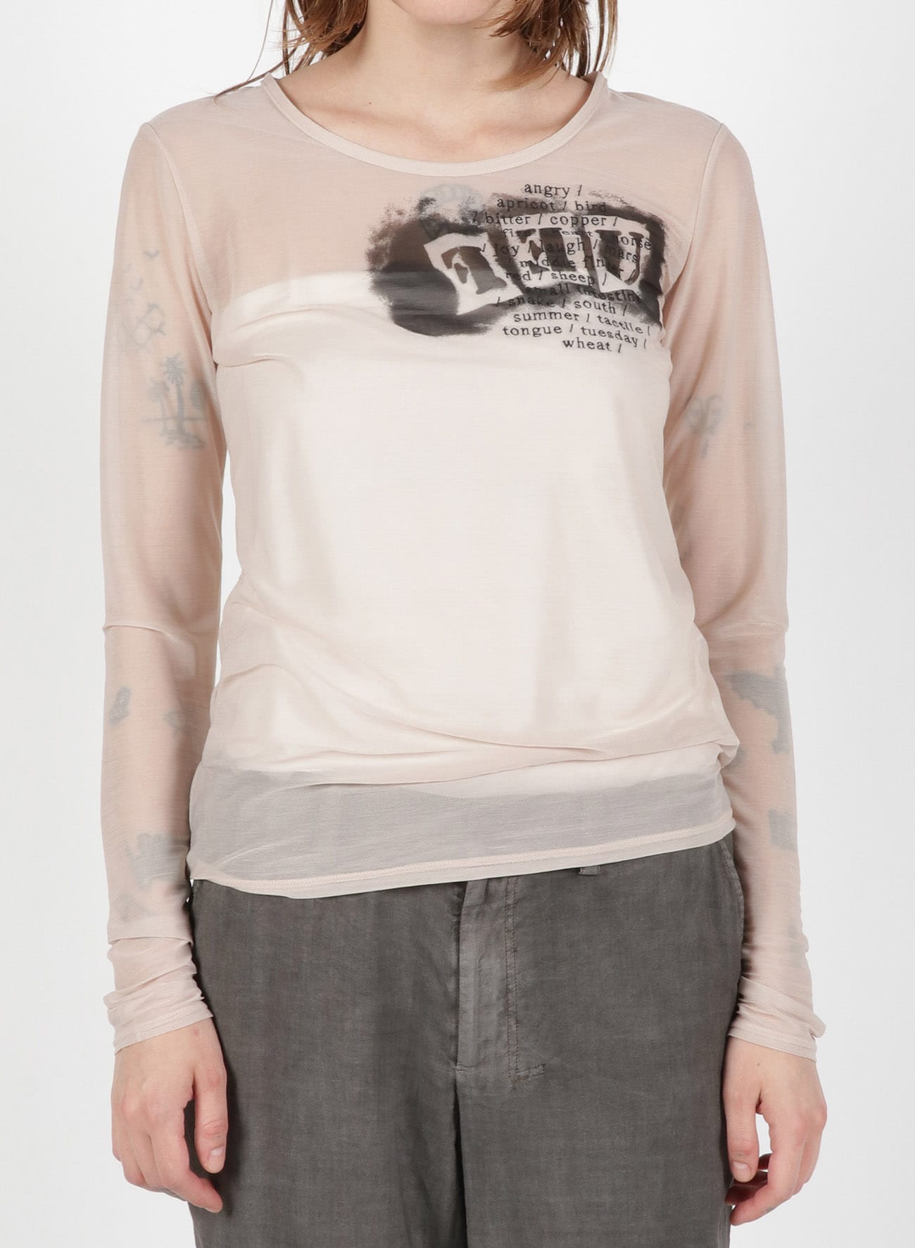 FEU Embroidery & Print Tight Long Sleeve T(S Beige): Vintage｜THE 