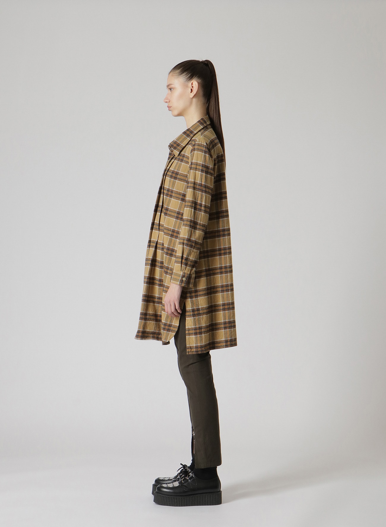 PLAID FLANNEL SHIRT WITH FRONT PLEATS