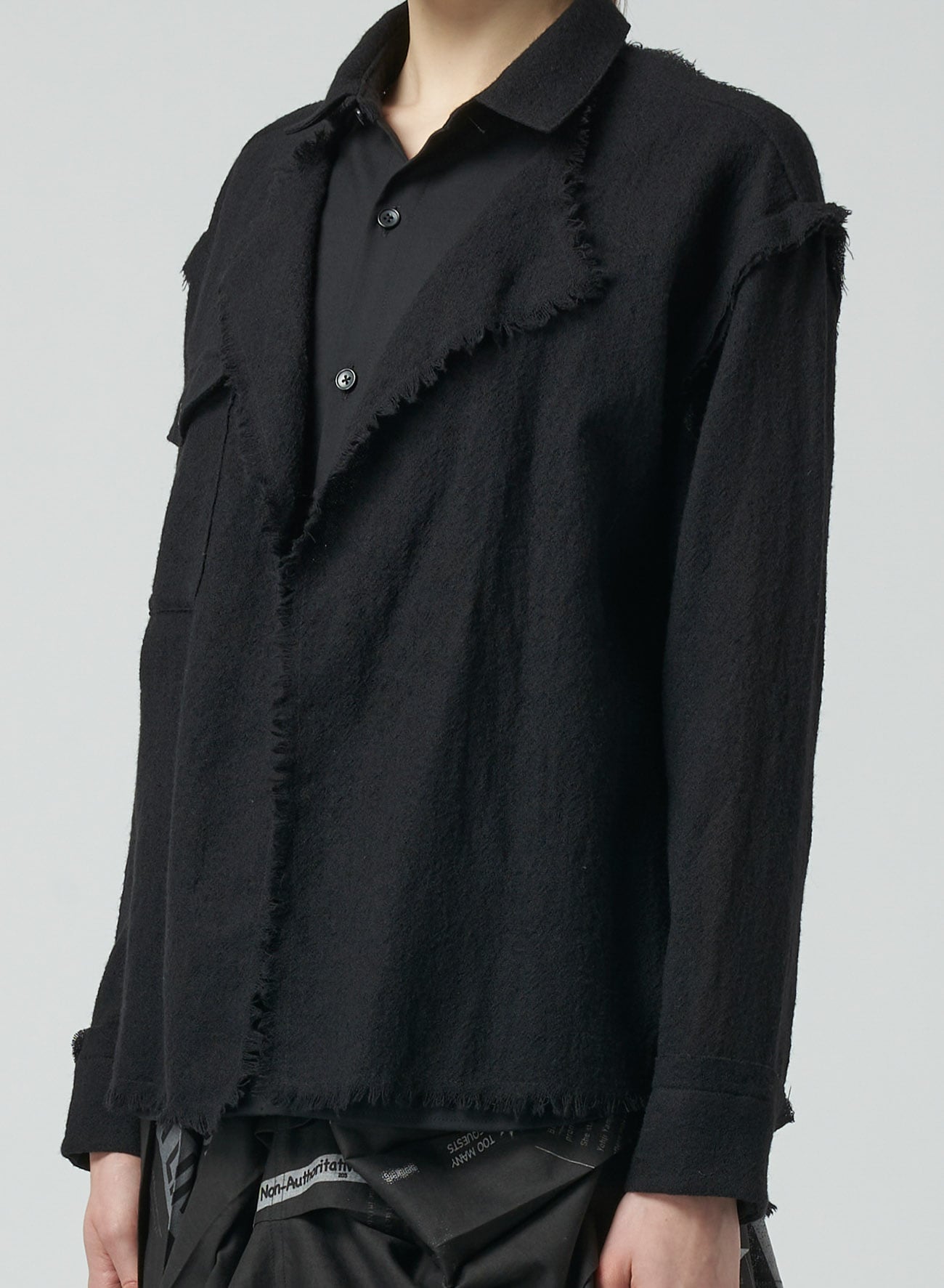 GAUZE + SERGE SHIRT WITH LAYERED FRONT DESIGN A
