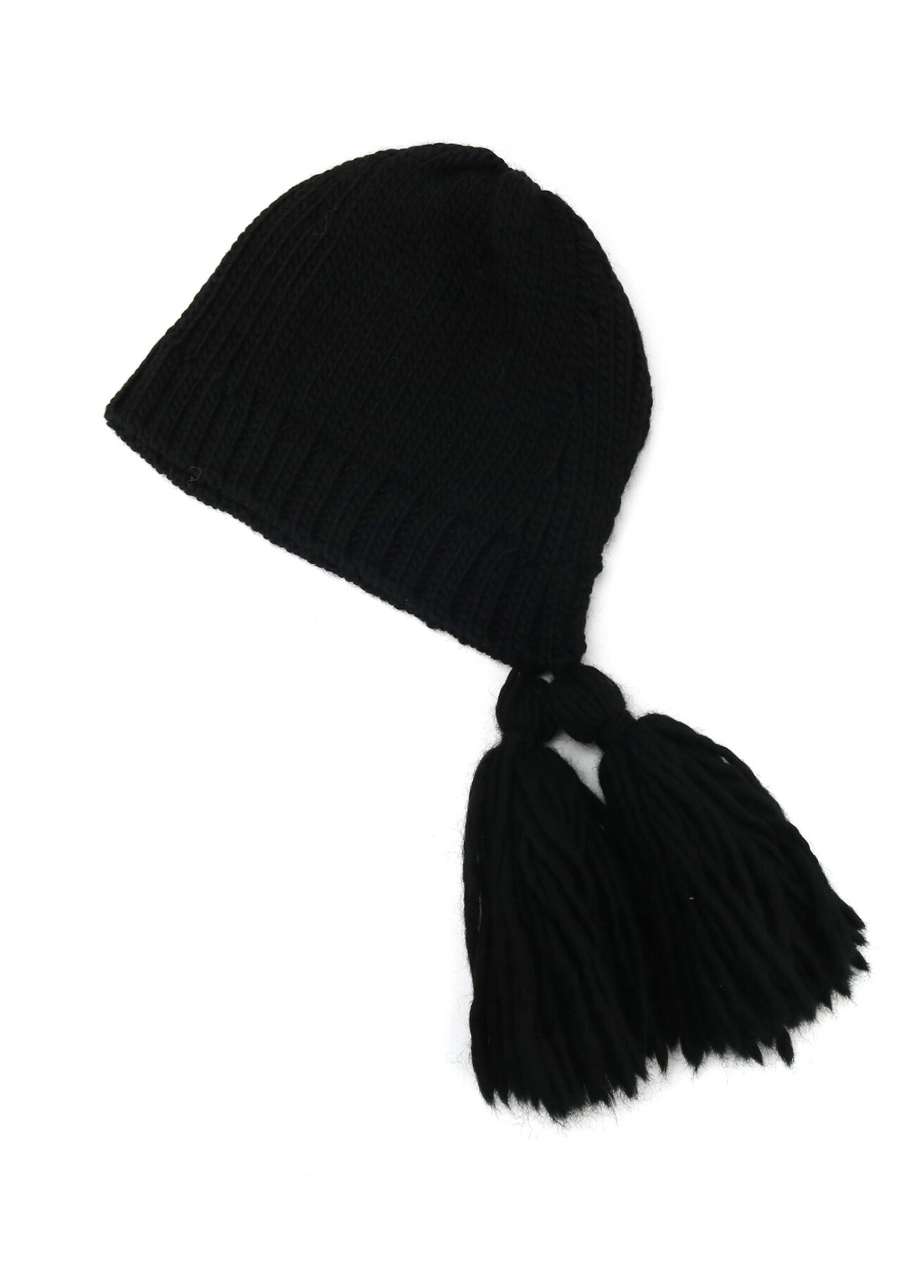 KNITTED WOOL JERSEY HAT WITH TASSELS(FREE SIZE Black): LIMI feu