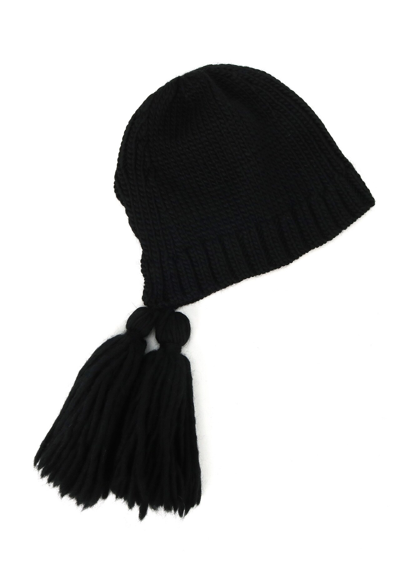 KNITTED WOOL JERSEY HAT WITH TASSELS(FREE SIZE Black): LIMI feu