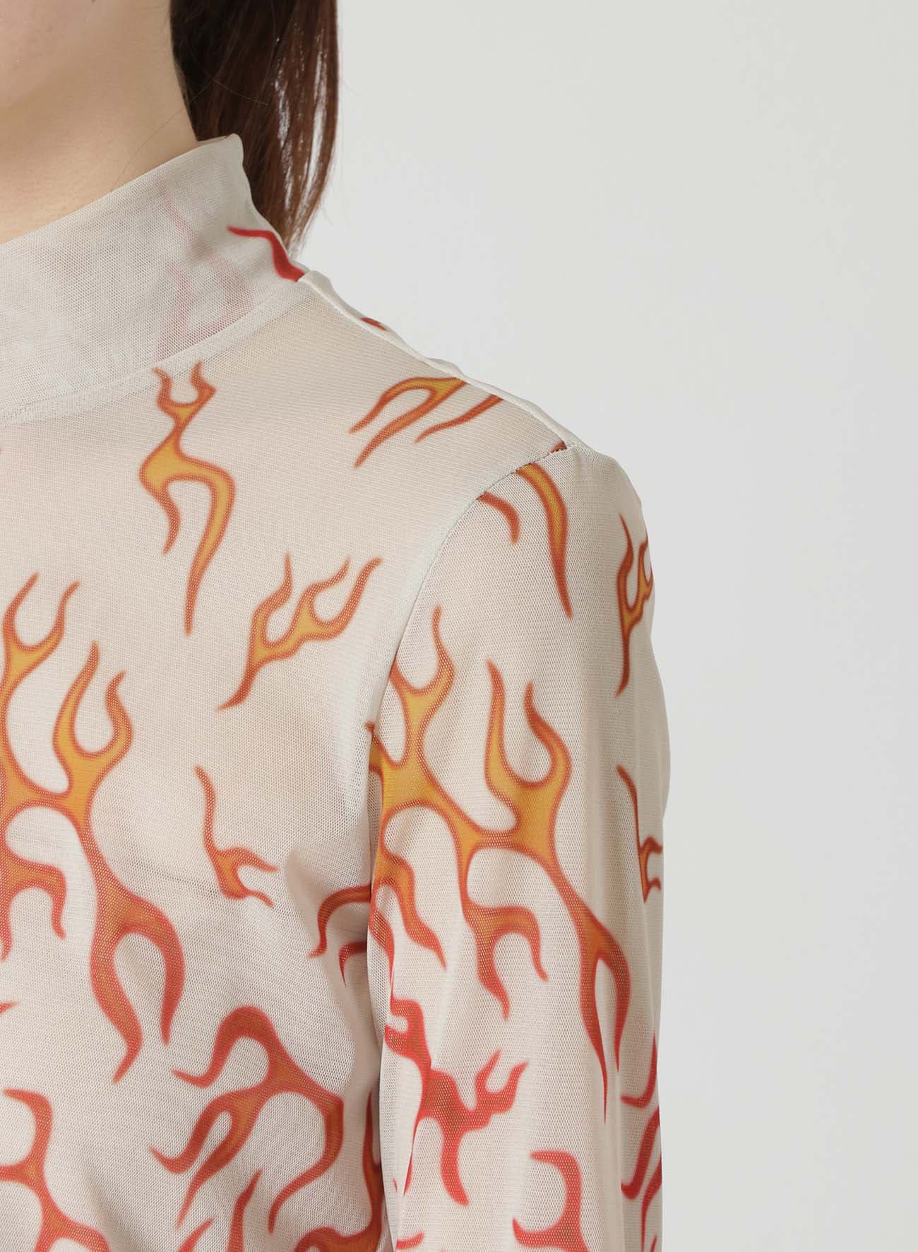FIRE PRINT TOP WITH MOCK TURTLENECK