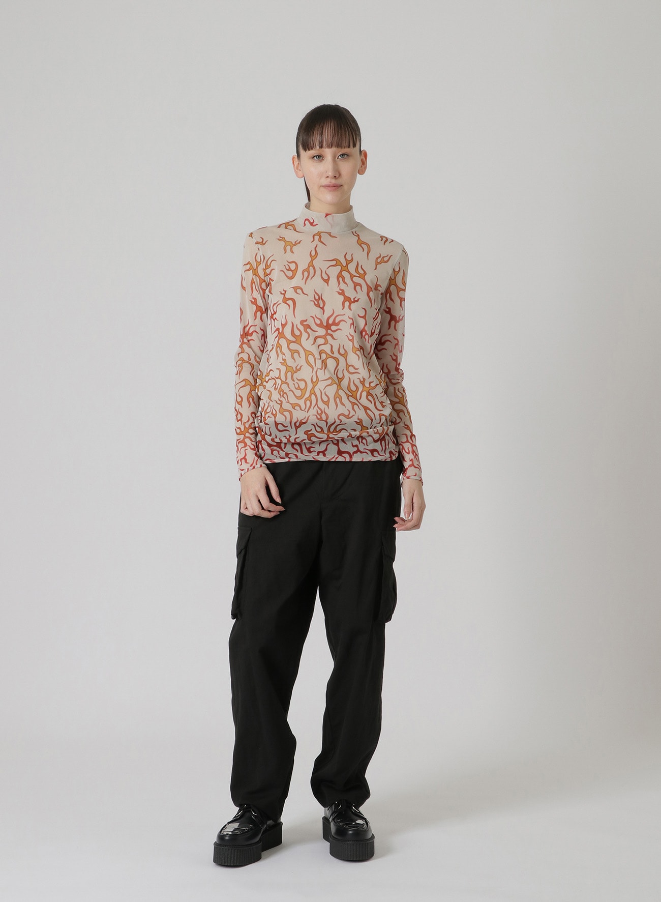 FIRE PRINT TOP WITH MOCK TURTLENECK