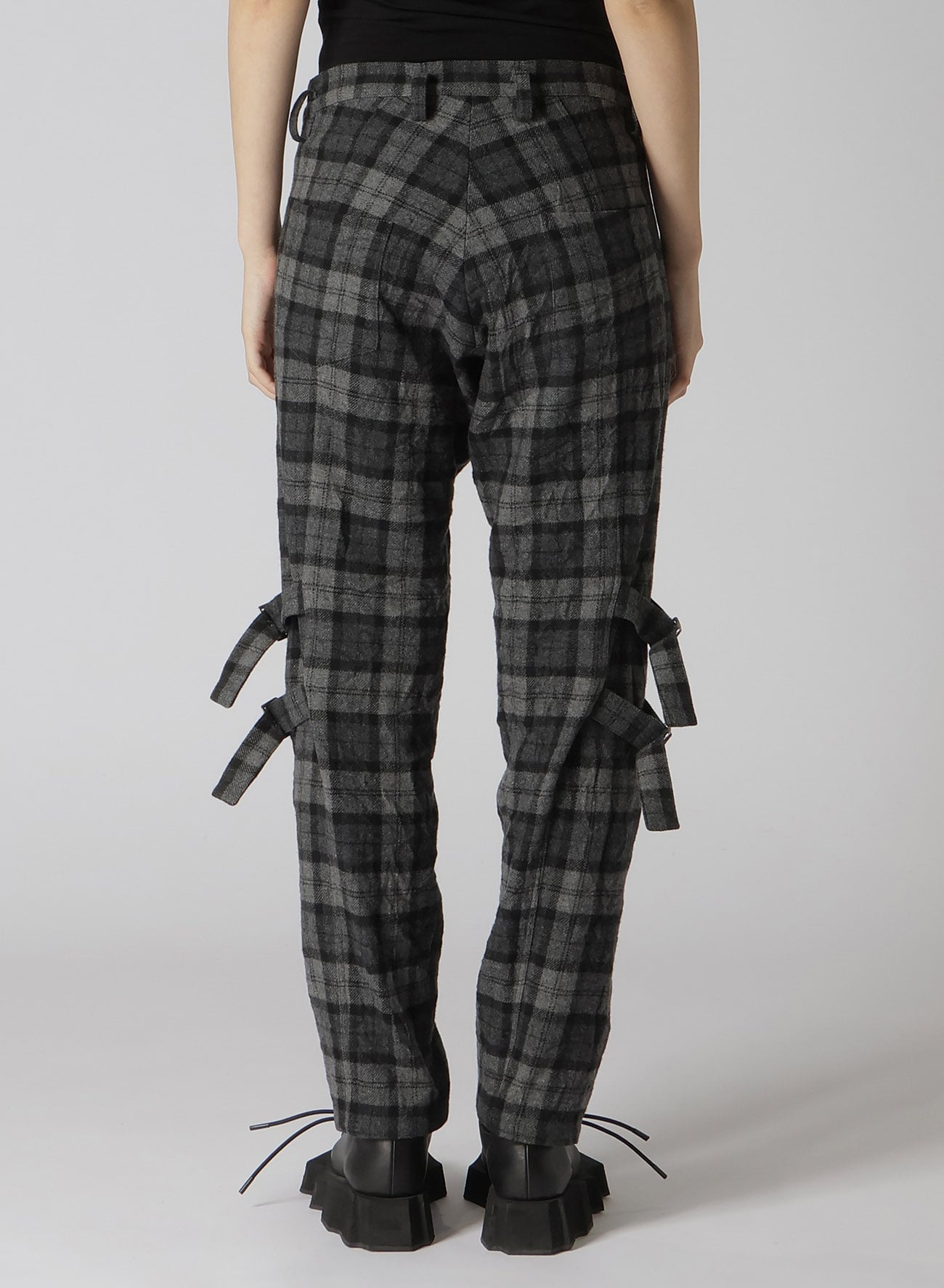 PLAID FLANNEL BELT DETAIL PANTS