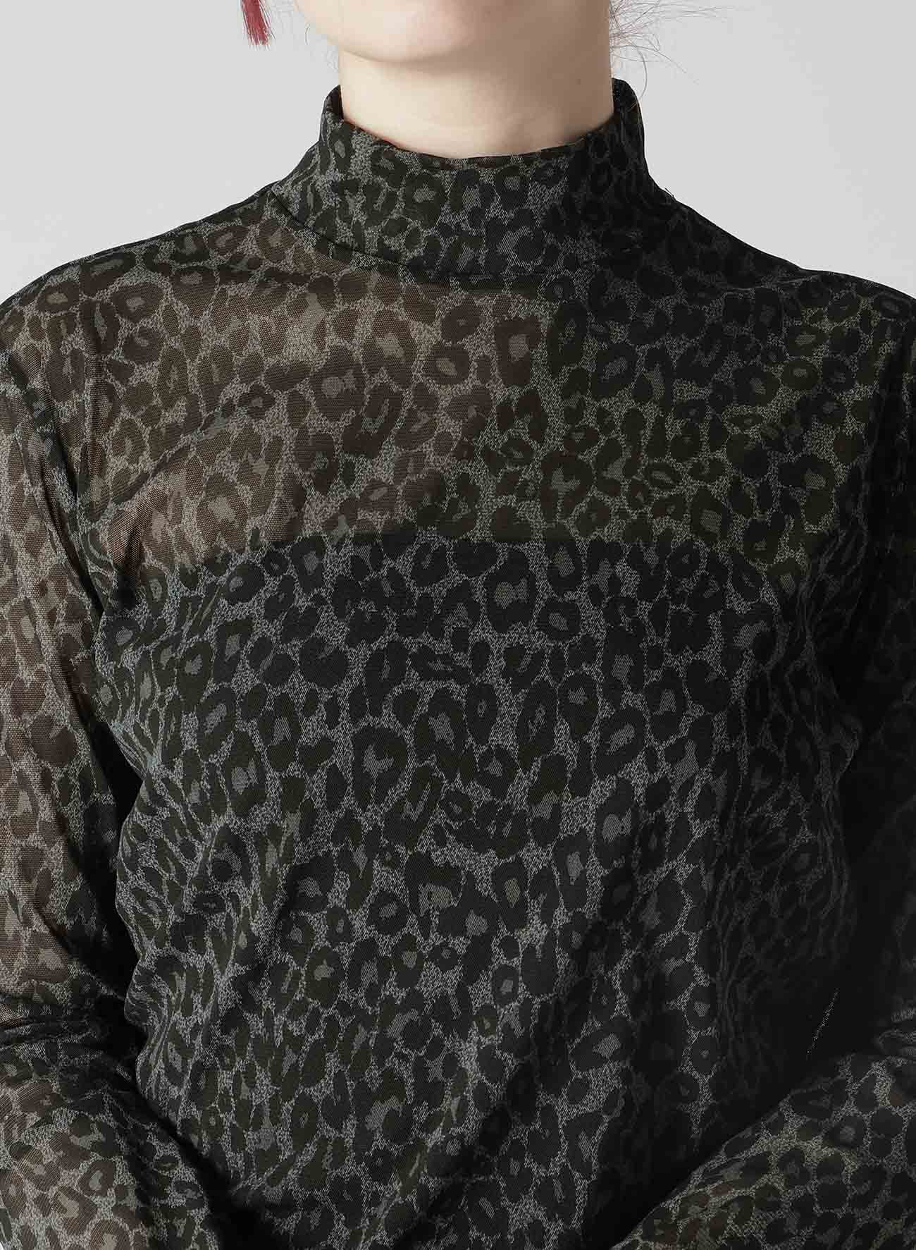 LEOPARD TULLE HIGH NECK PULLOVER