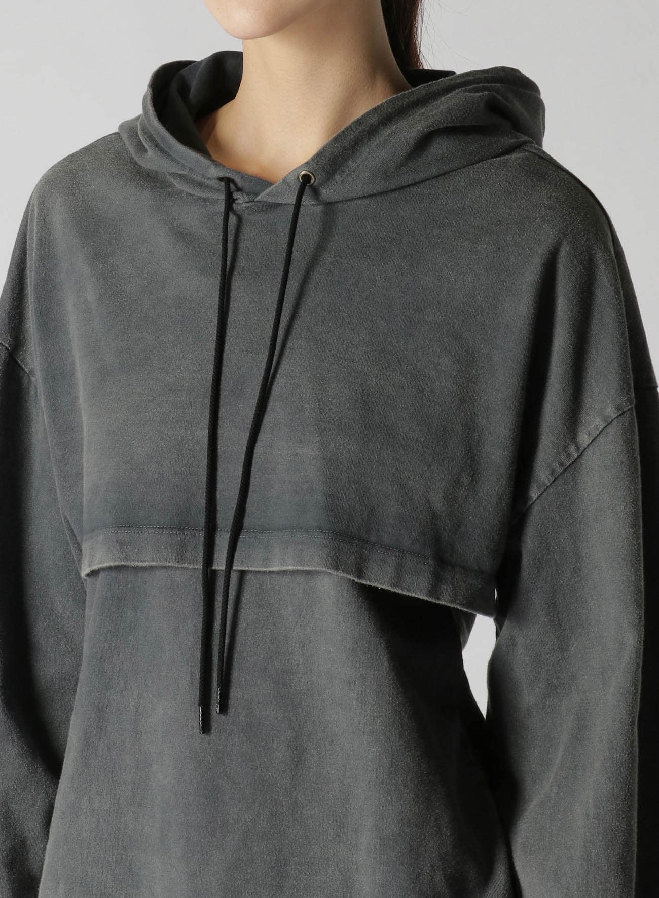 SULFIDE DYED COTTON JERSEY LAYERED SEPARATE HOODIE