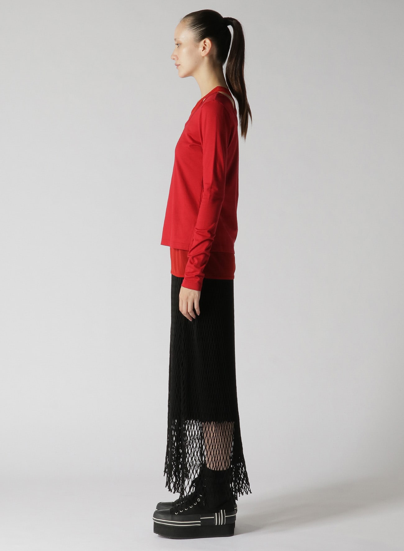 60/2 COTTON JERSEY LAYERED LONG T-SHIRT WITH TULLE