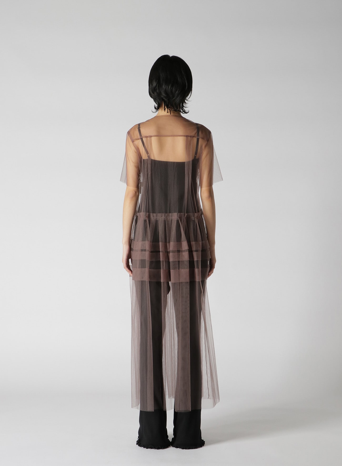 SHORT SLEEVE TULLE DRESS(S Brown): Vintage 1.1｜THE SHOP YOHJI YAMAMOTO