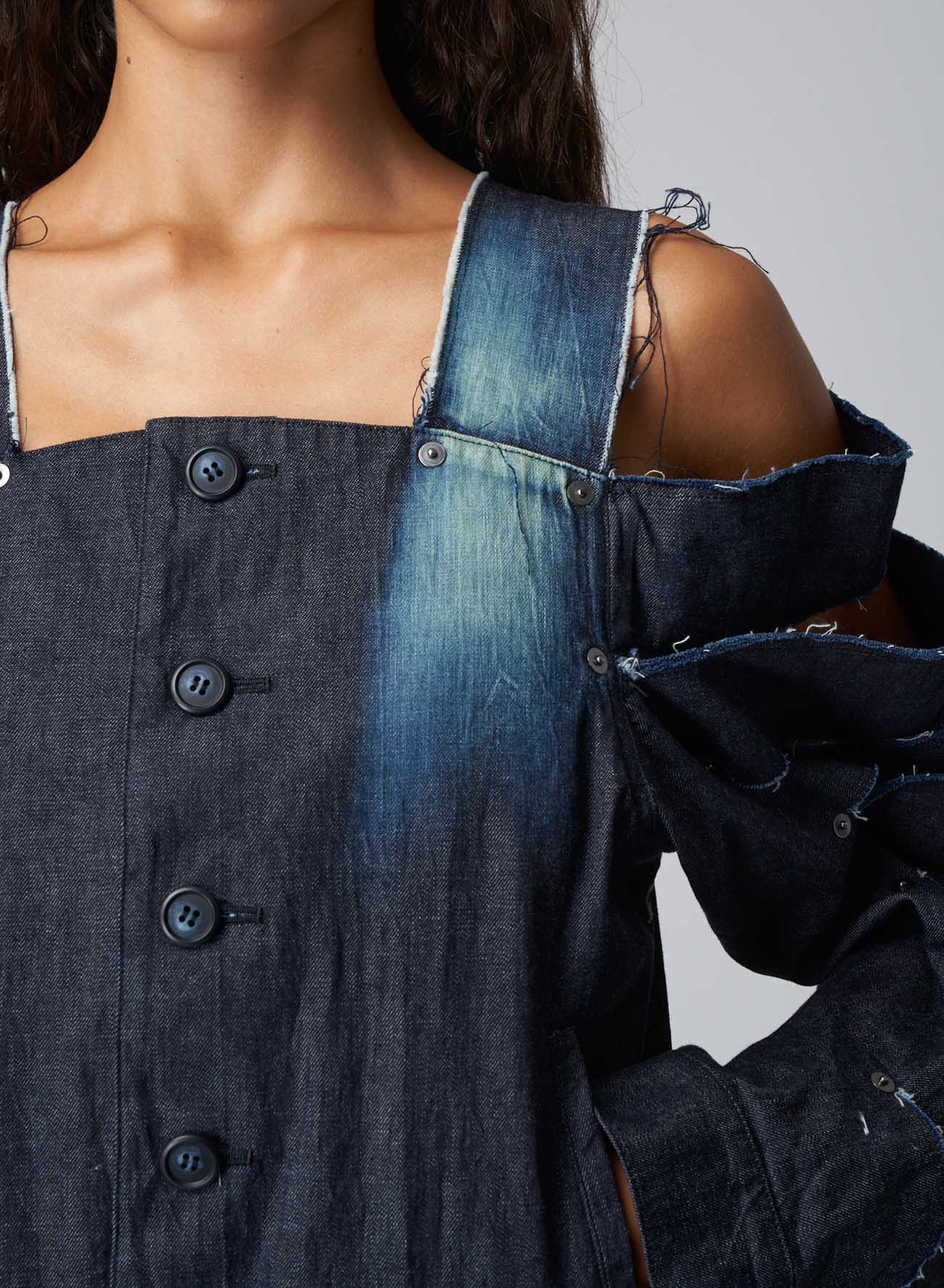 BLEACHED DENIM JACKET WITH CUT-OUT DETAILS