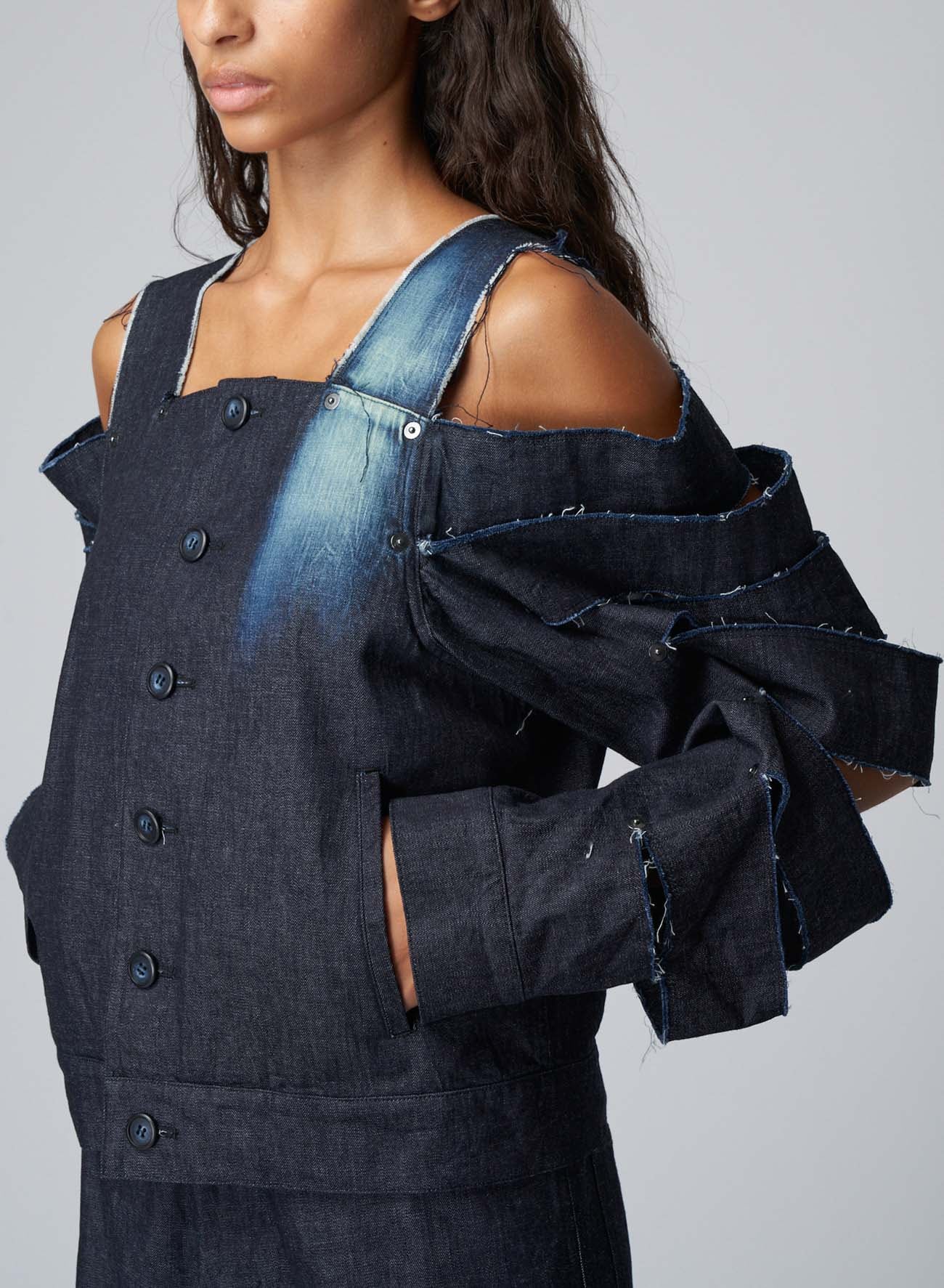 BLEACHED DENIM JACKET WITH CUT-OUT DETAILS