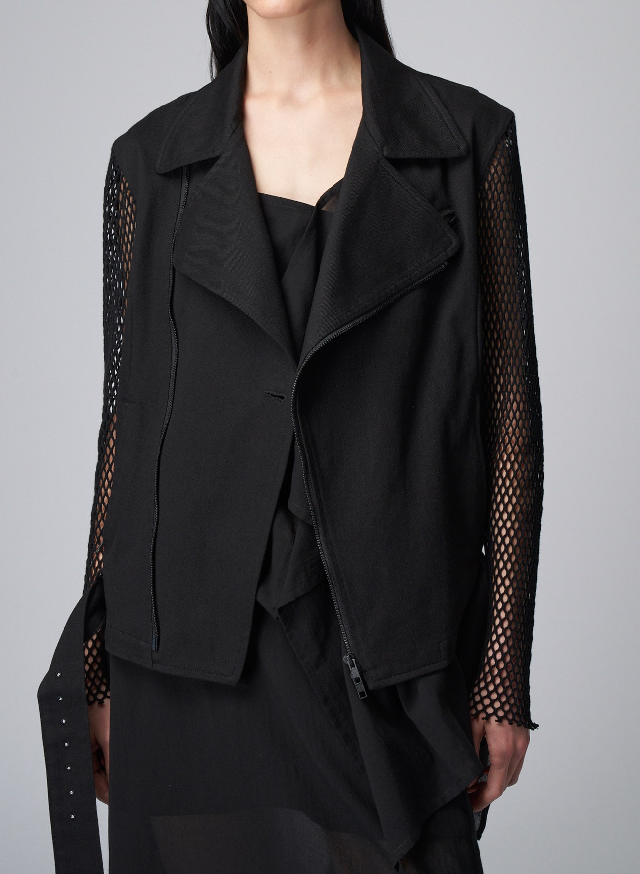 COTTON DRILL BIKER JACKET WITH MESH SLEEVES