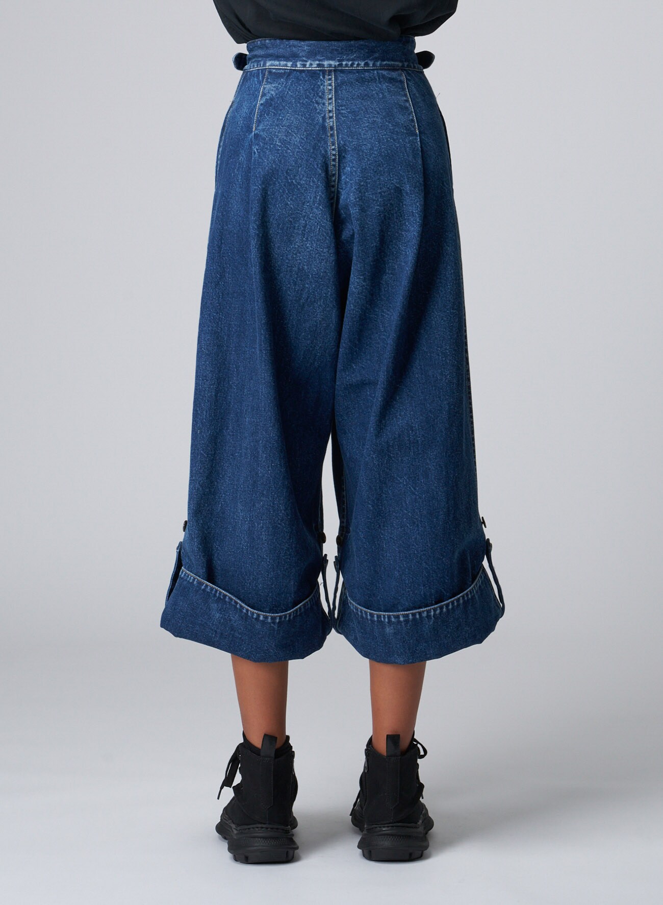 DENIM PANTS WITH SUSPENDER BUTTONS AND ADJUSTABLE SIDE TABS(S INDIGO): Y's  for men｜WILDSIDE YOHJI YAMAMOTO [Official