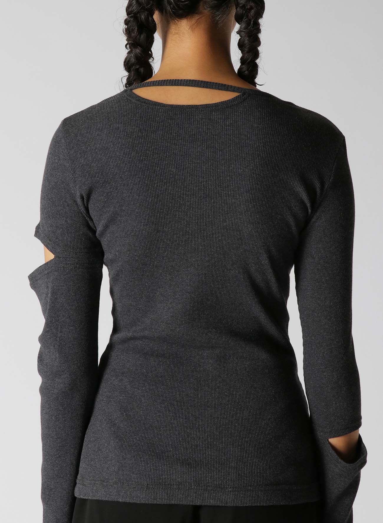 RIB STITCH LONG SLEEVE T-SHIRT WITH ARM SLITS