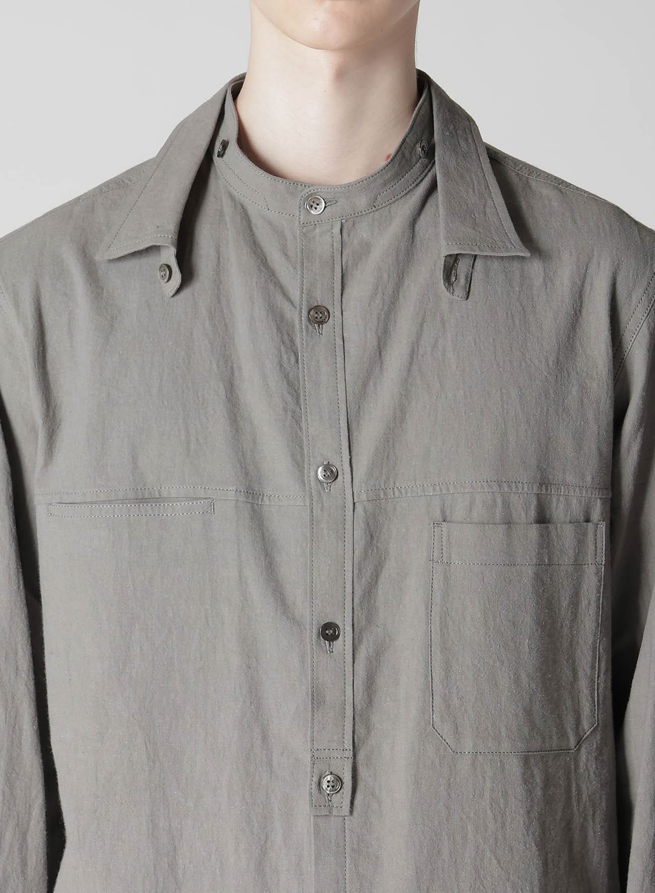 LINEN COTTON CANVAS CHAIN STITCH SHIRT