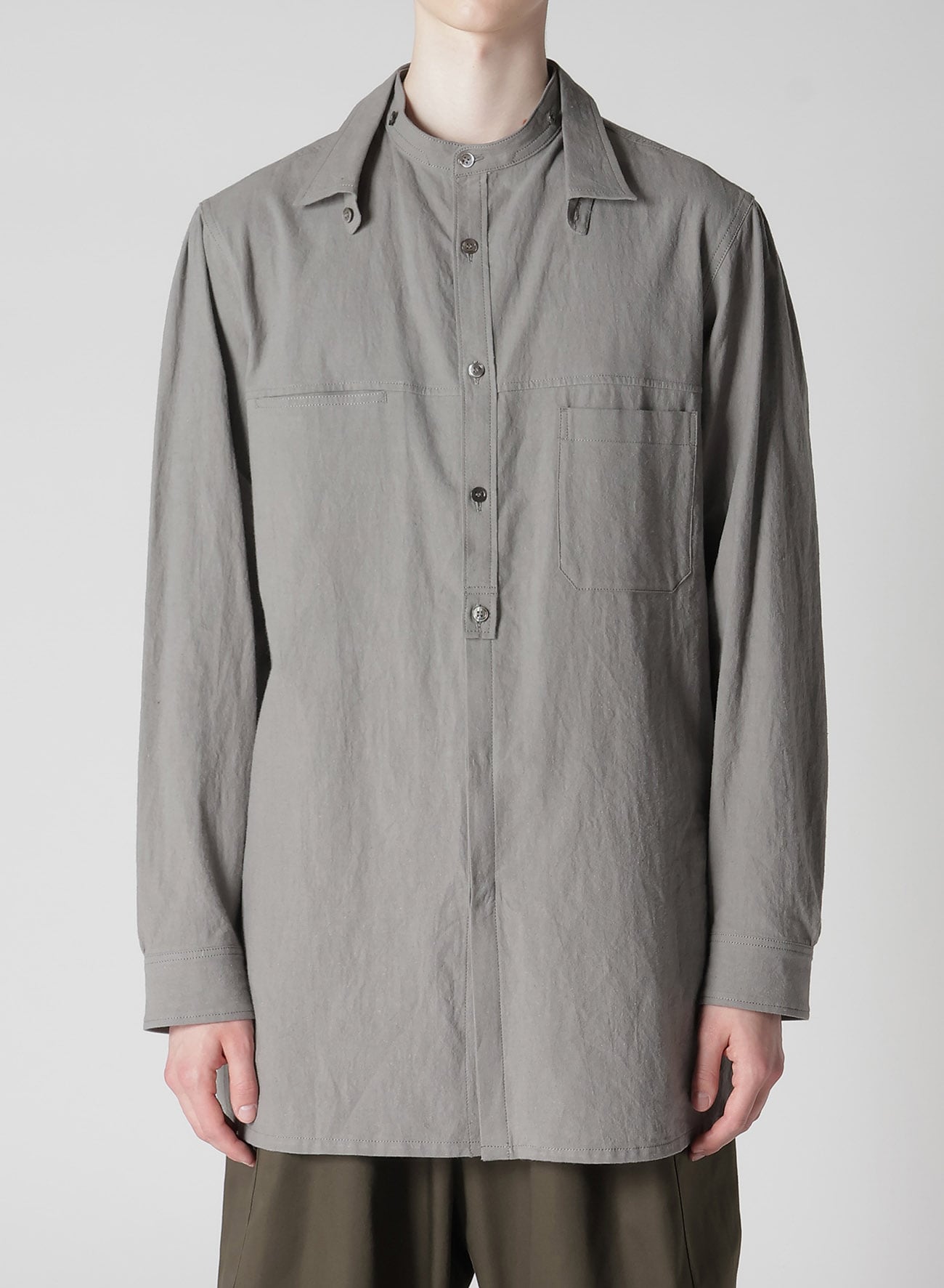 LINEN COTTON CANVAS CHAIN STITCH SHIRT