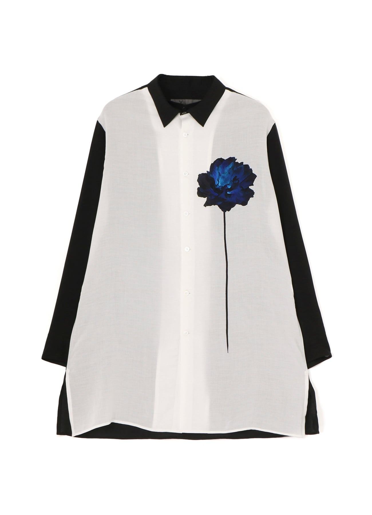 CELLULOSE LAWN SHIRT WITH ONE BLUE FLOWER